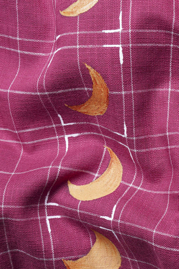 Tapestry Pink Checkered Hand Painted Luxurious Linen Designer Kurta Shirt