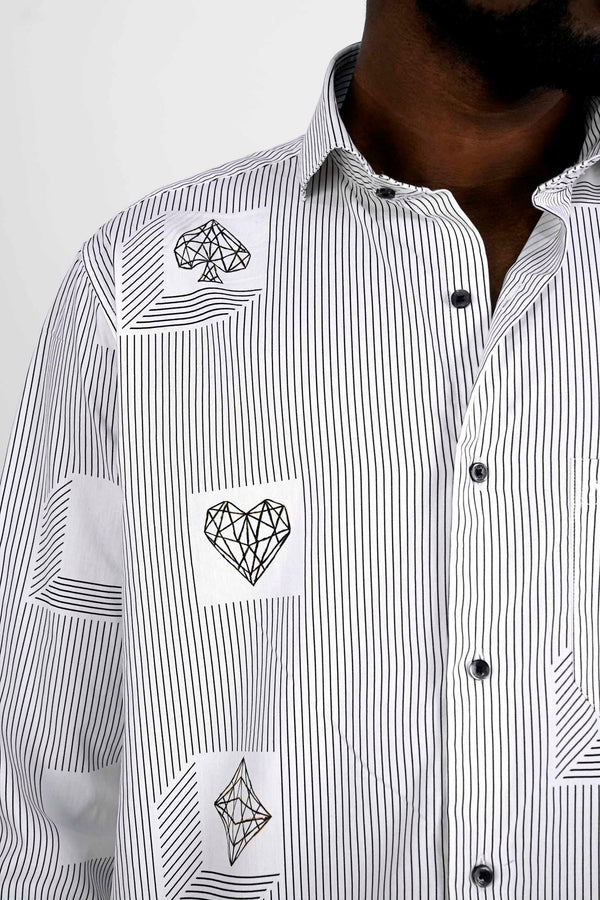 Jade Black and White Striped Hand Painted Twill Premium Cotton Designer Shirt