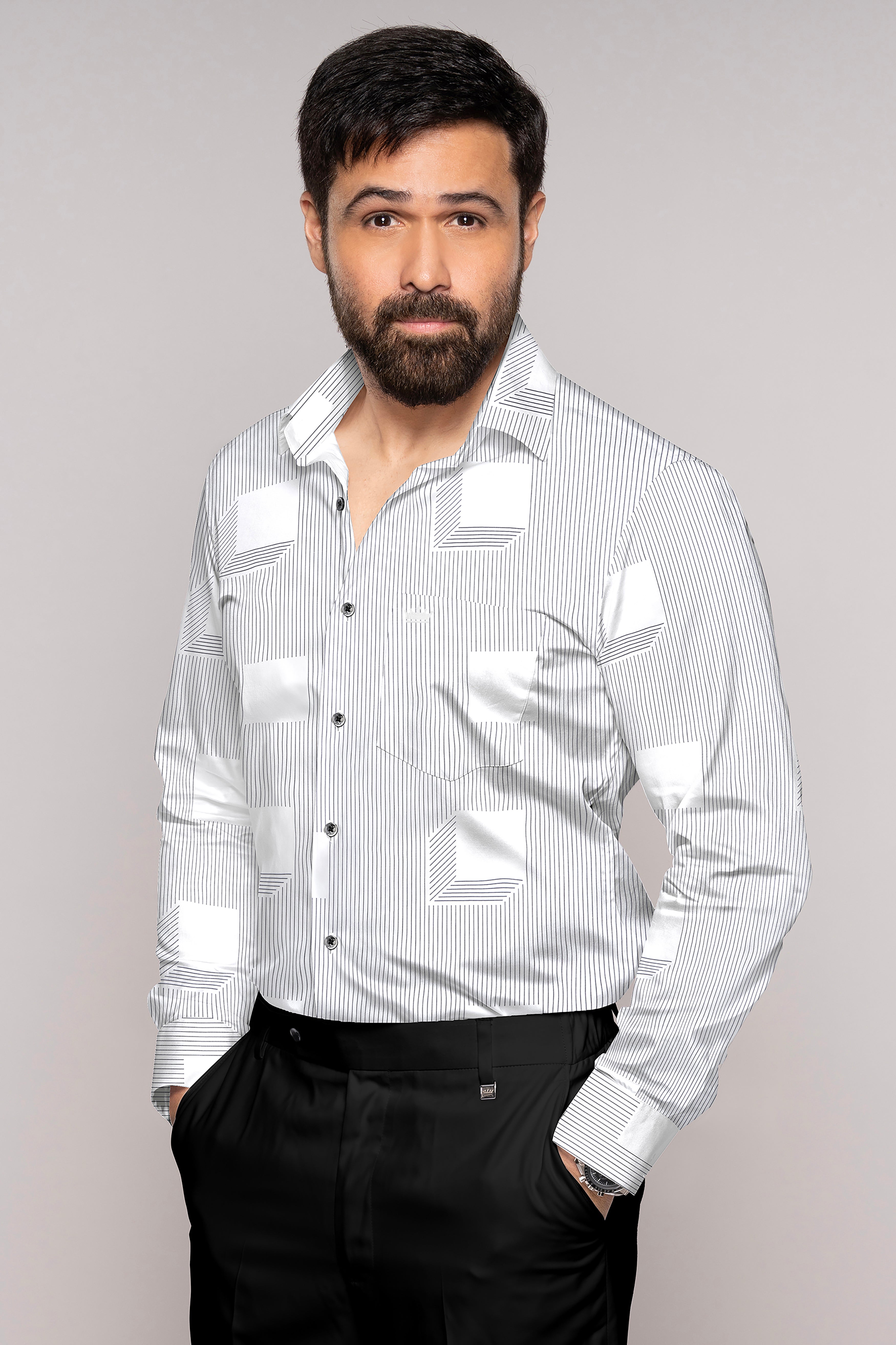 Bright White 3D Box Patterned Premium Cotton Shirt