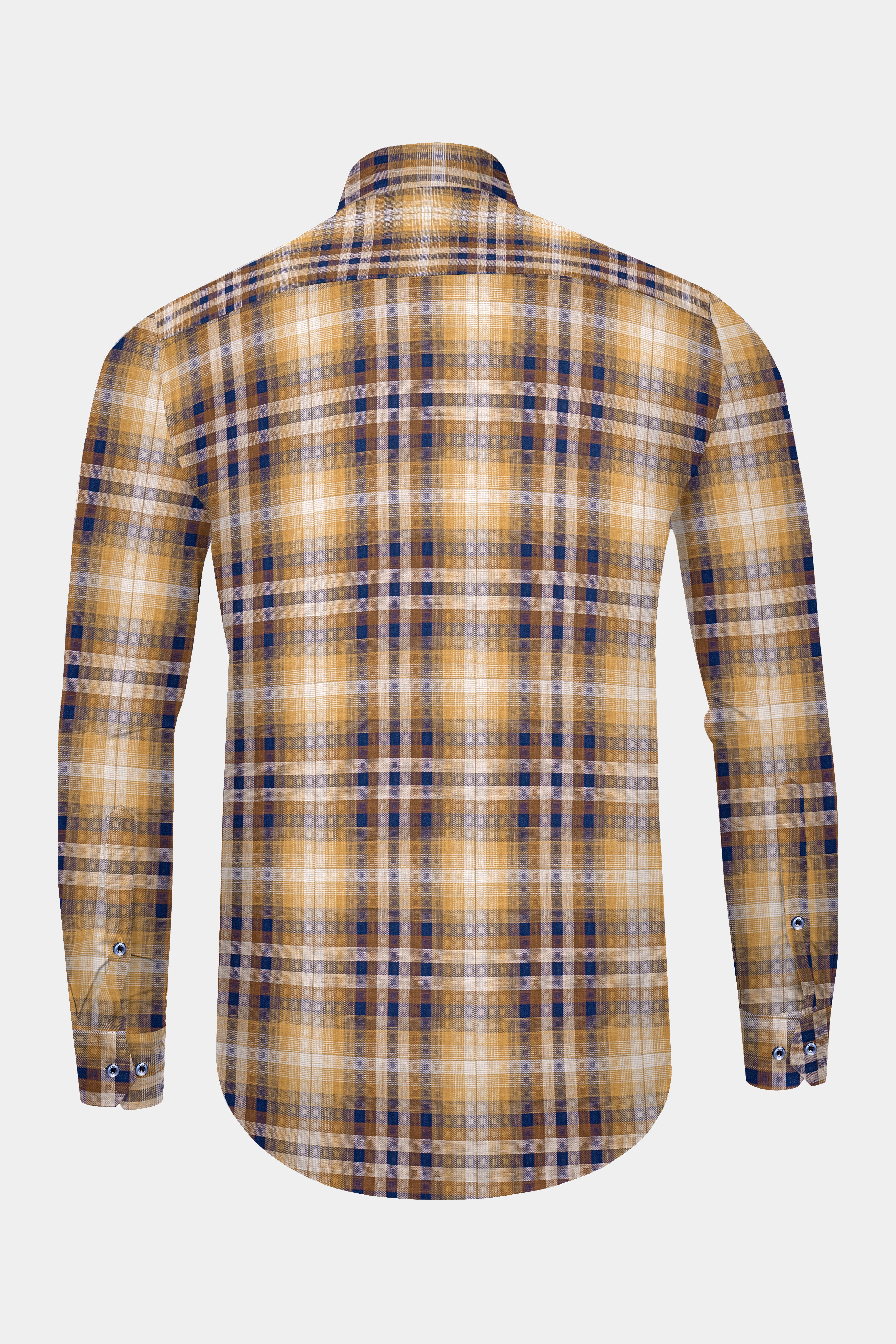 Ironstone Brown and Rhino Blue Plaid Twill Textured Premium Cotton Shirt