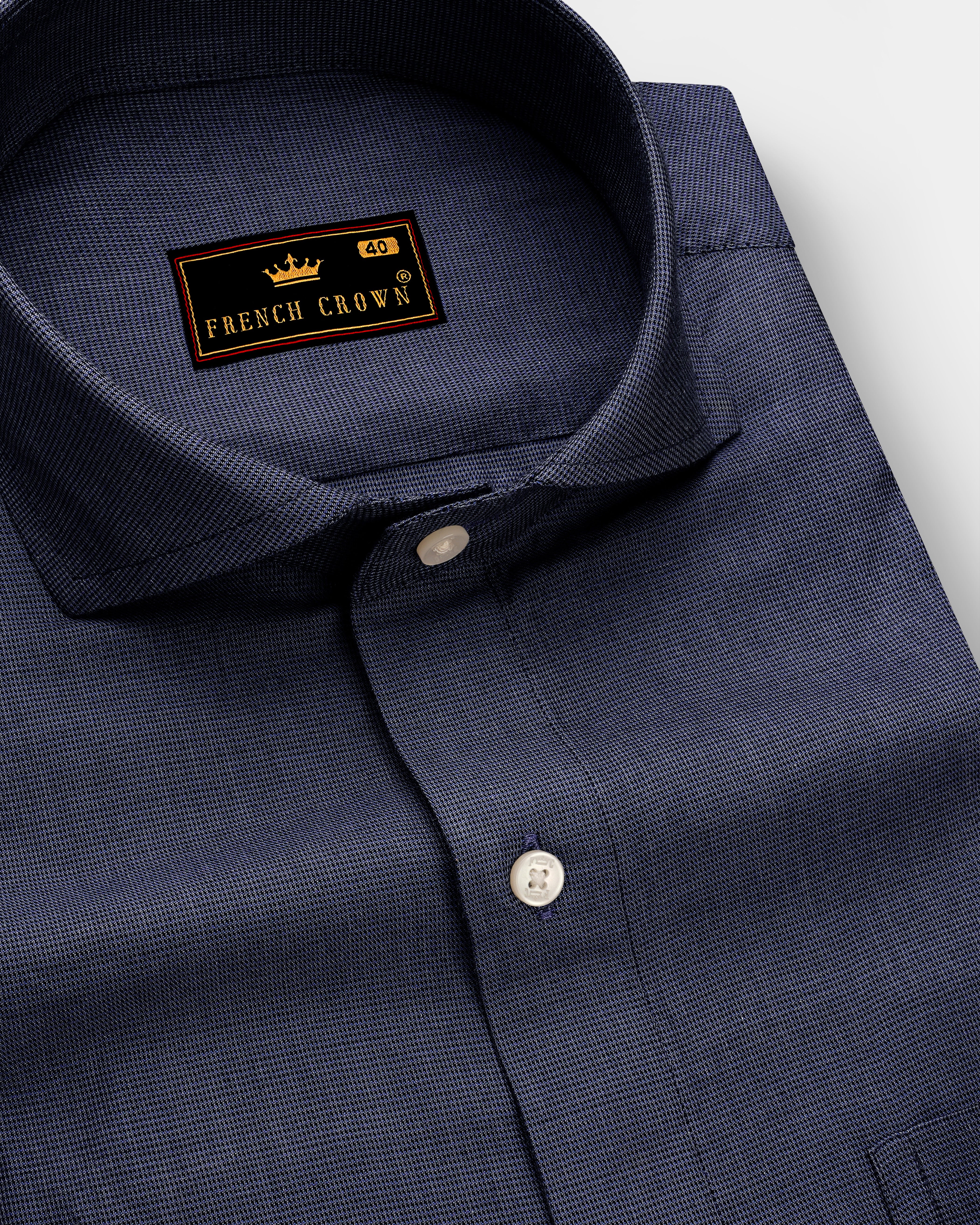 Cadet Blue Micro Houndstooth Textured Premium Giza Cotton Shirt