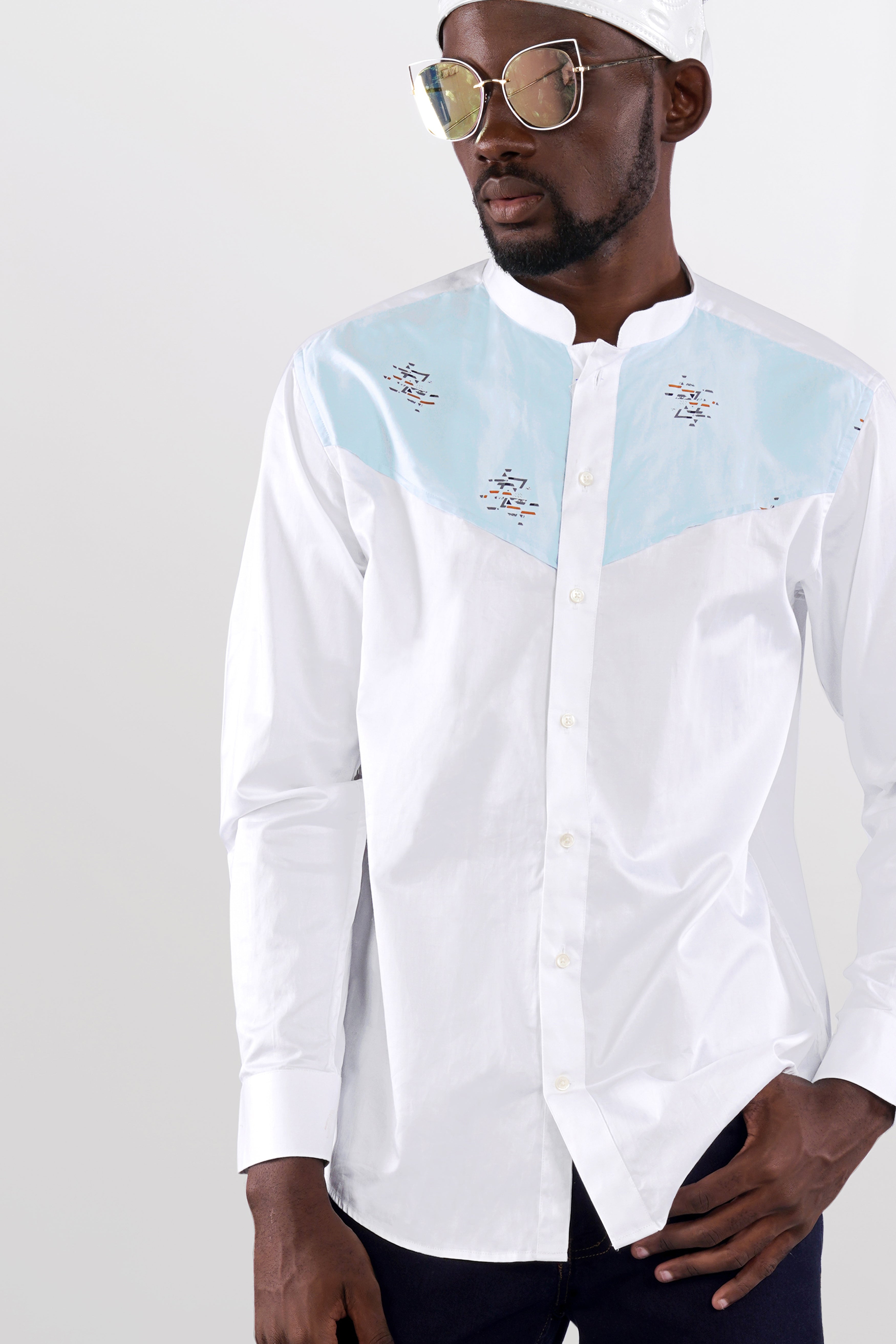 Bright White with  Ziggurat Printed Super Soft Premium Cotton Shirt