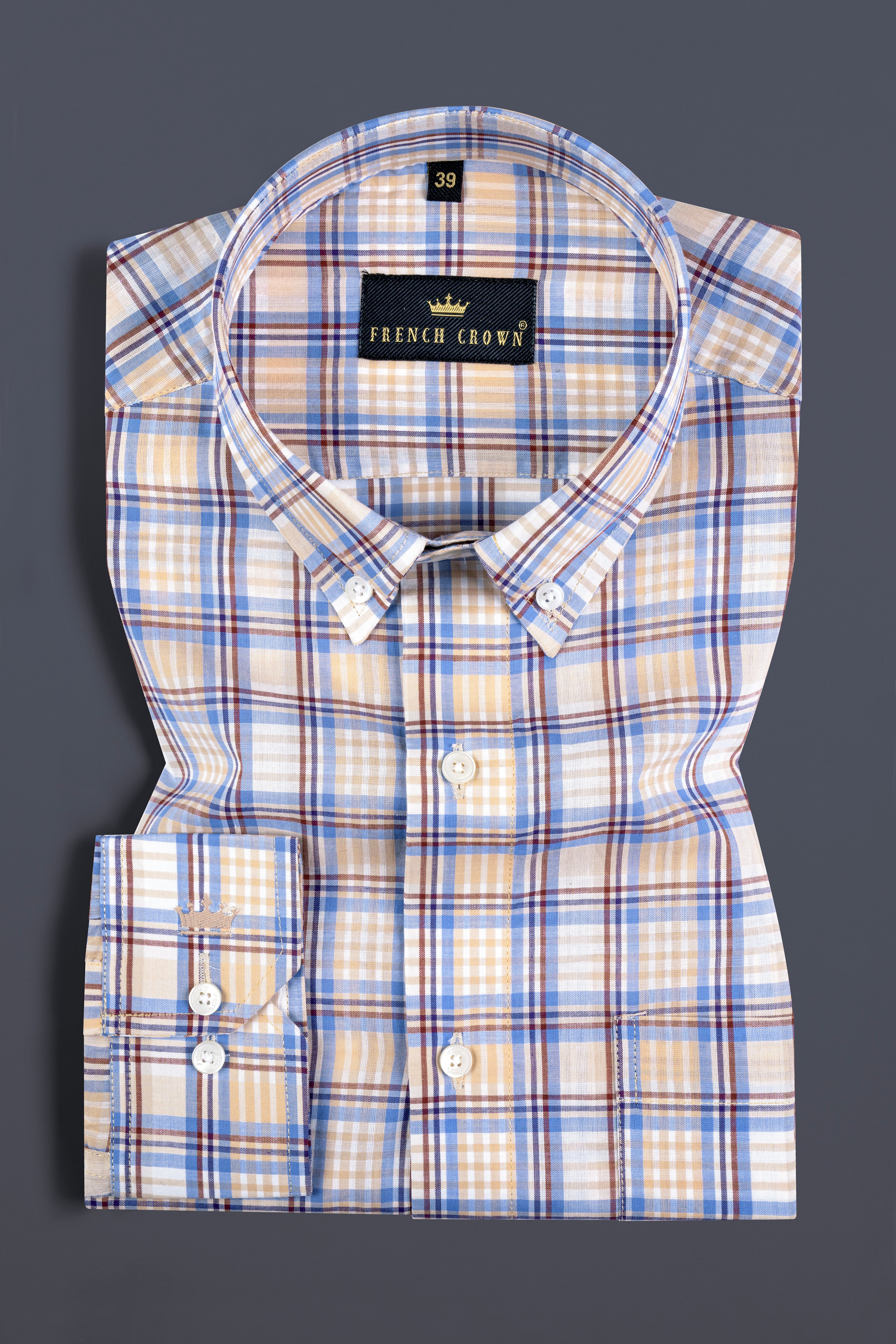 Mandys Brown Checkered Premium Cotton Shirt
