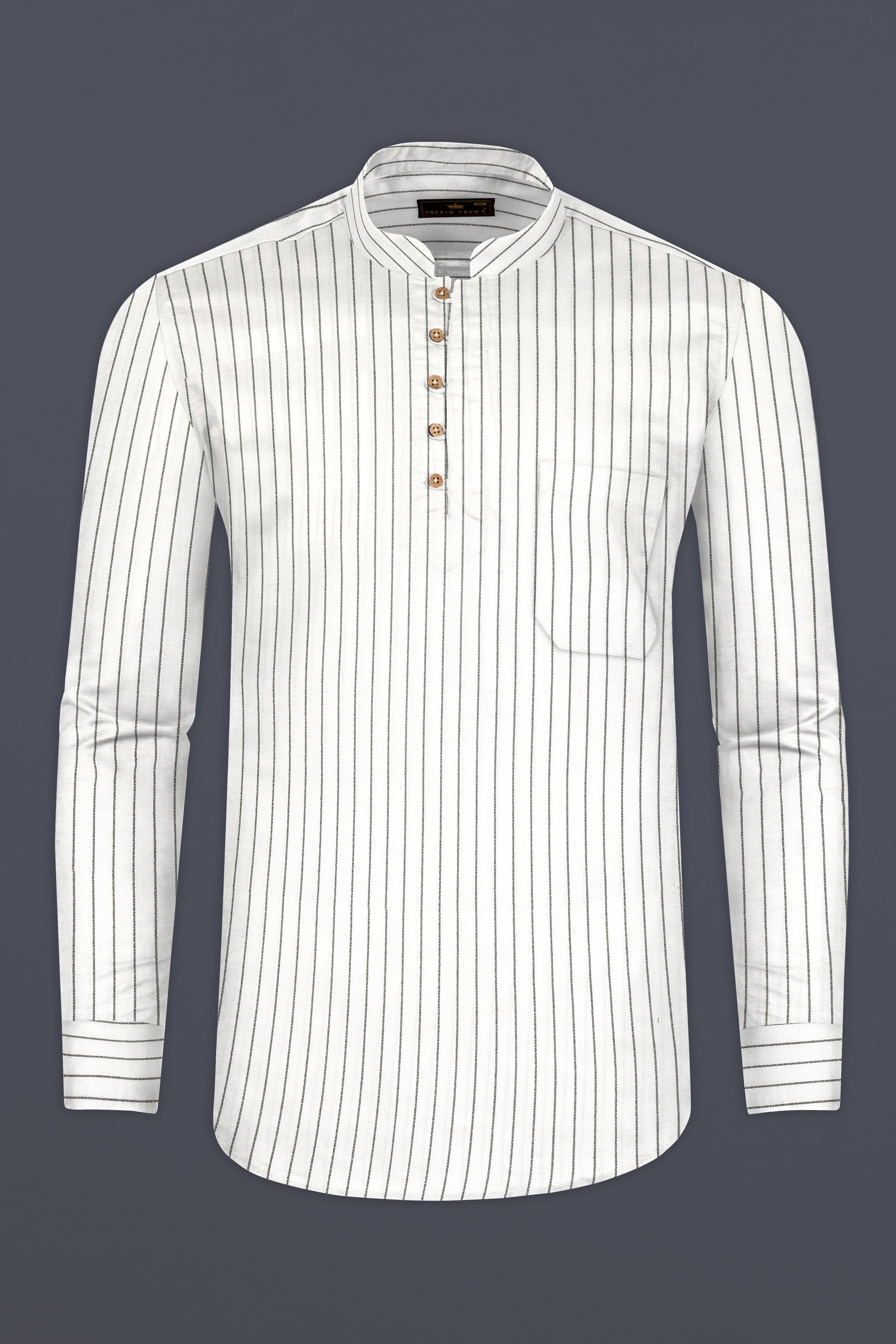 Bright White Striped Premium Tencel Kurta Shirt