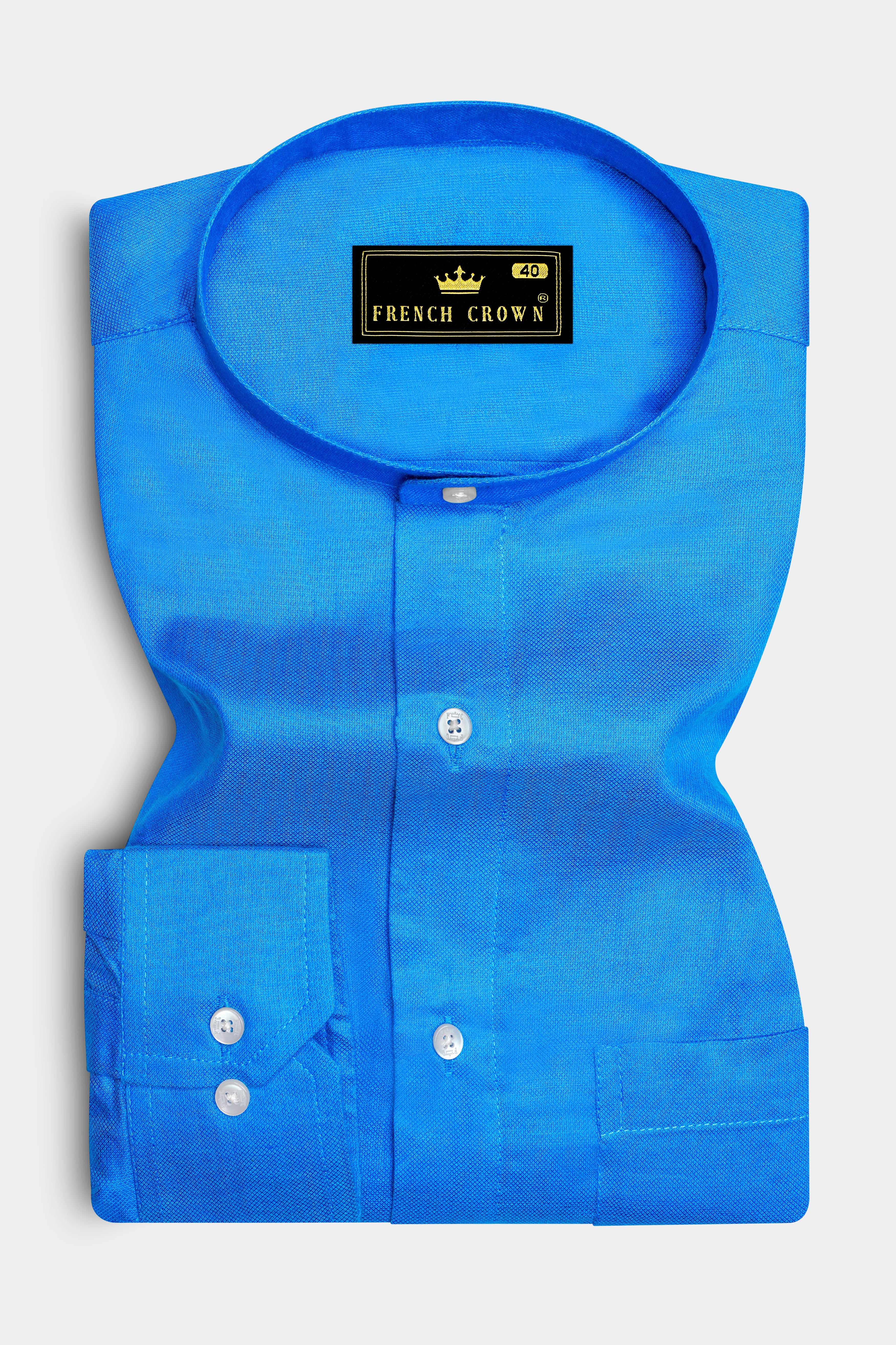 Cerulean Blue Dobby Textured Premium Giza Cotton Shirt
