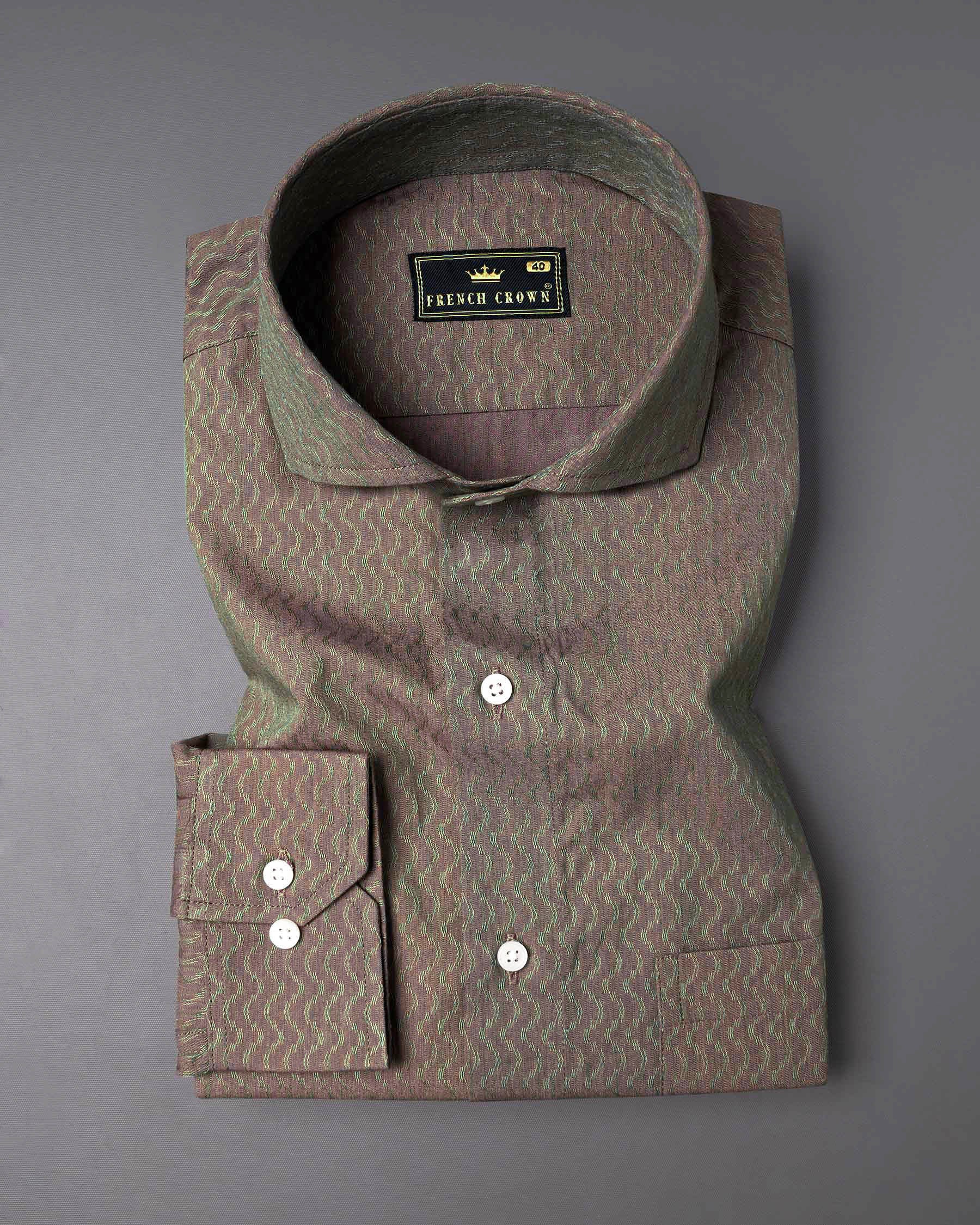 Copper Rose and Finch Green Two Tone Jacquard Premium Giza Cotton Shirt