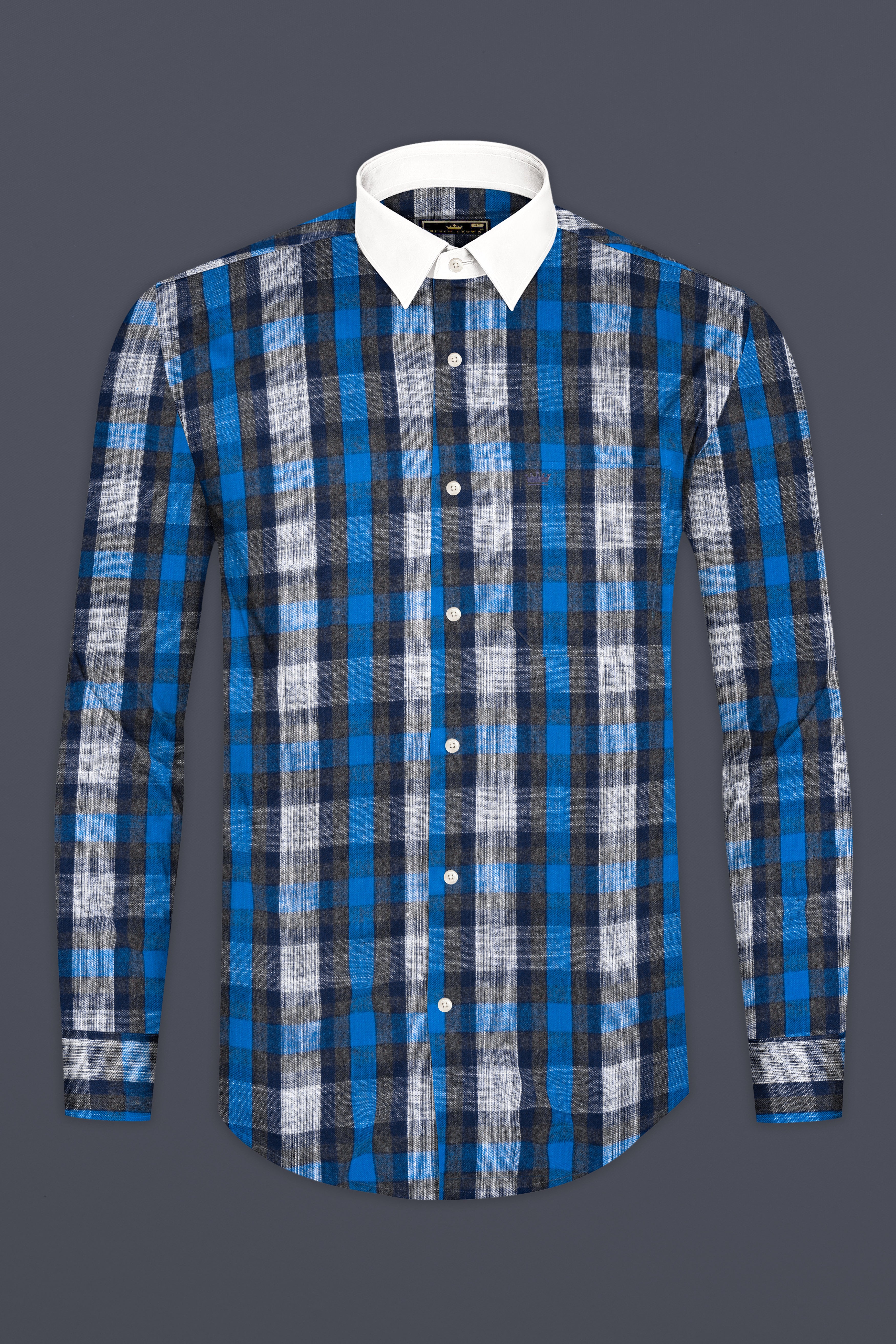 Alabaster White with Denim Blue Plaid Brushed Flannel Shirt