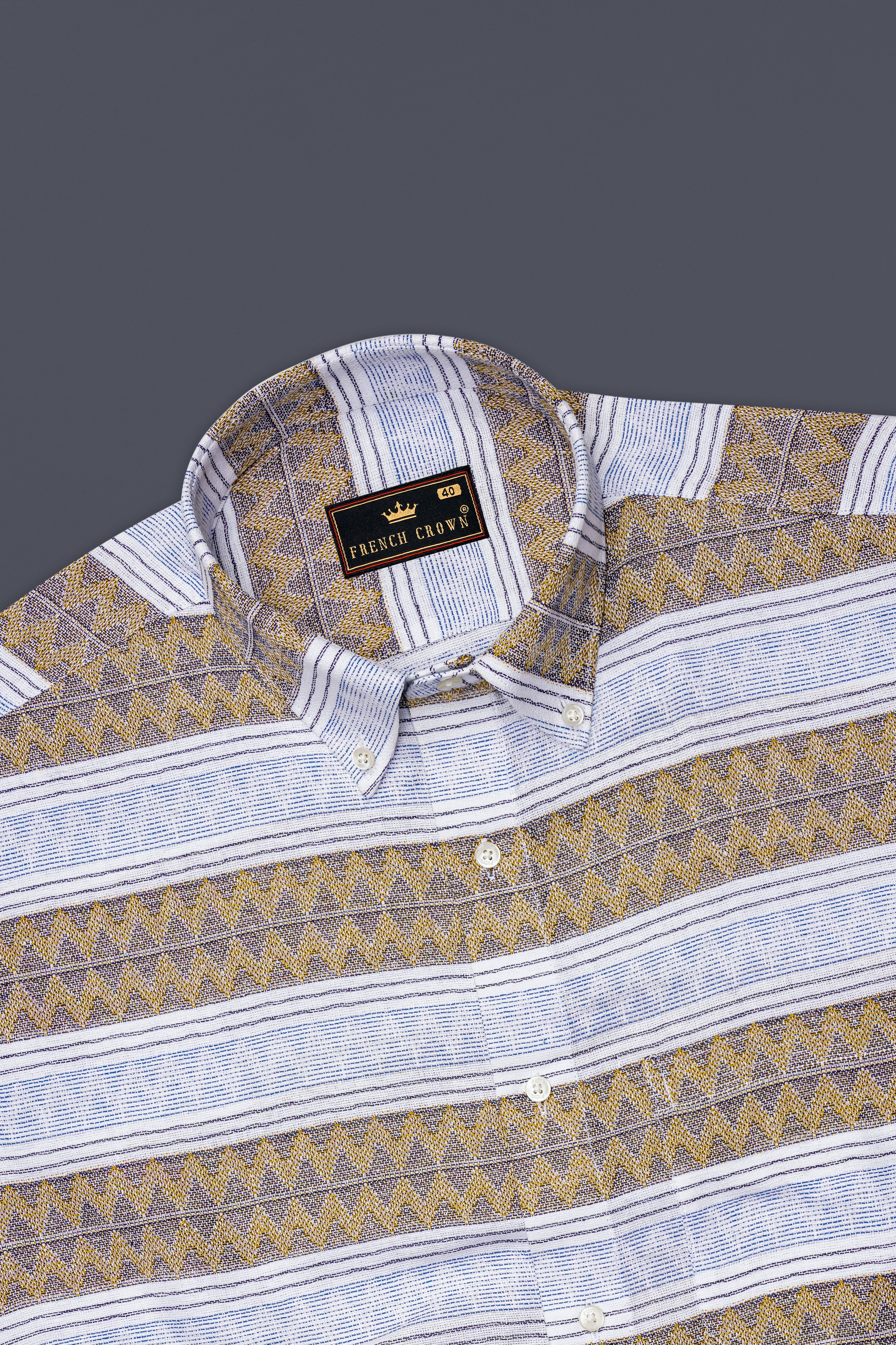 Bright White with Brown  Dobby Textured Premium Cotton Overshirt/Shacket