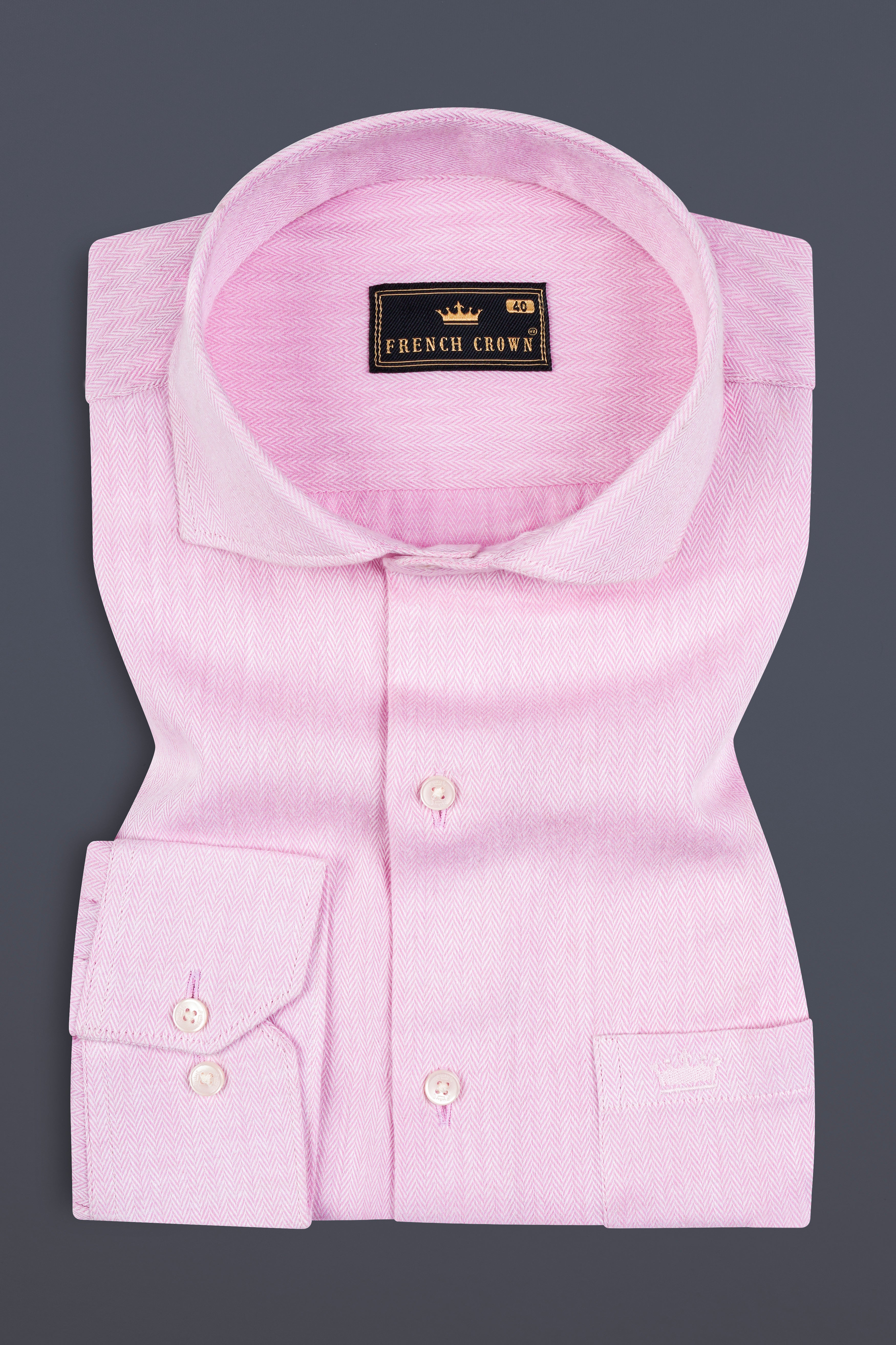 Pale Rose Pink Herringbone and Tencel rich Shirt