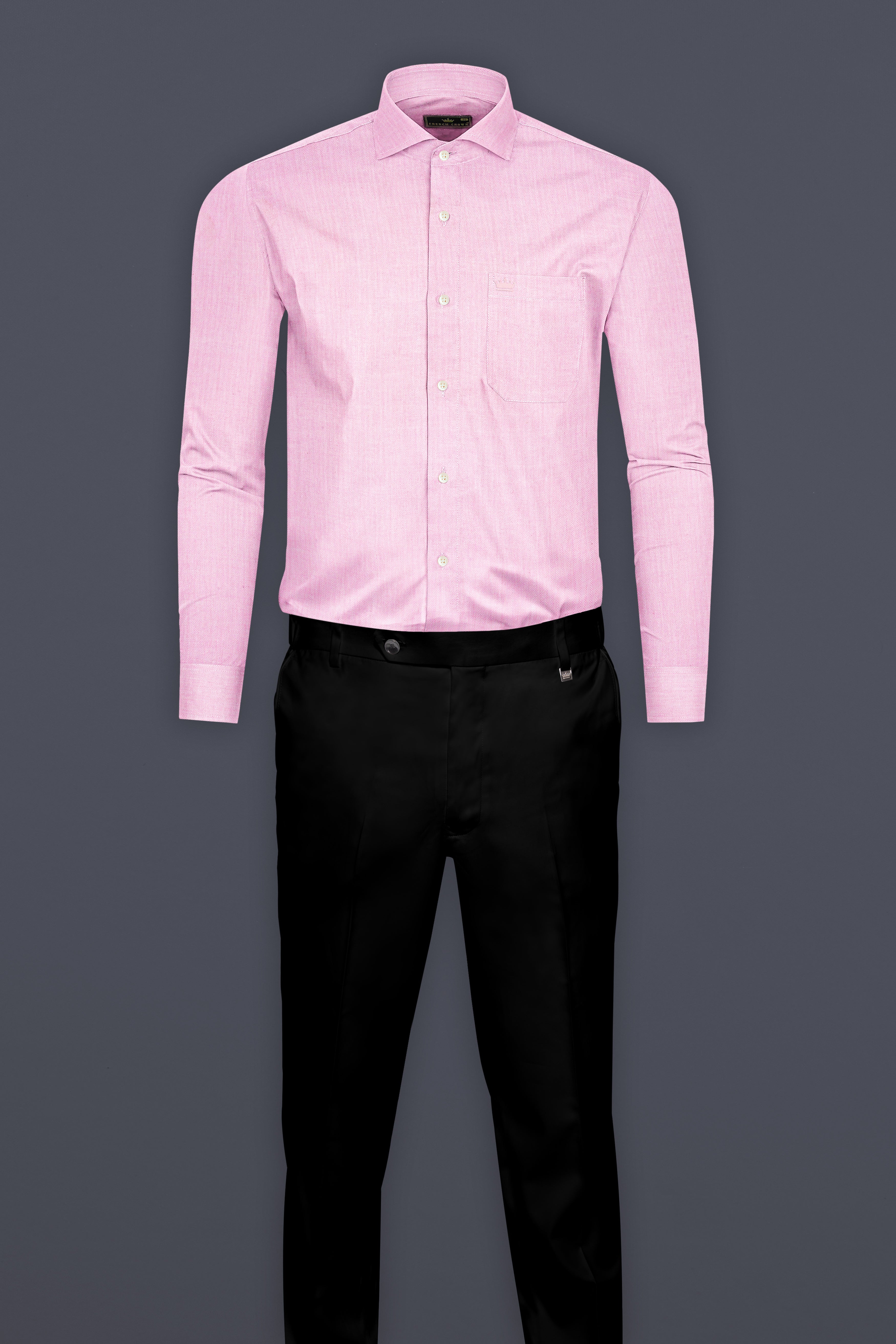 Pale Rose Pink Herringbone and Tencel rich Shirt