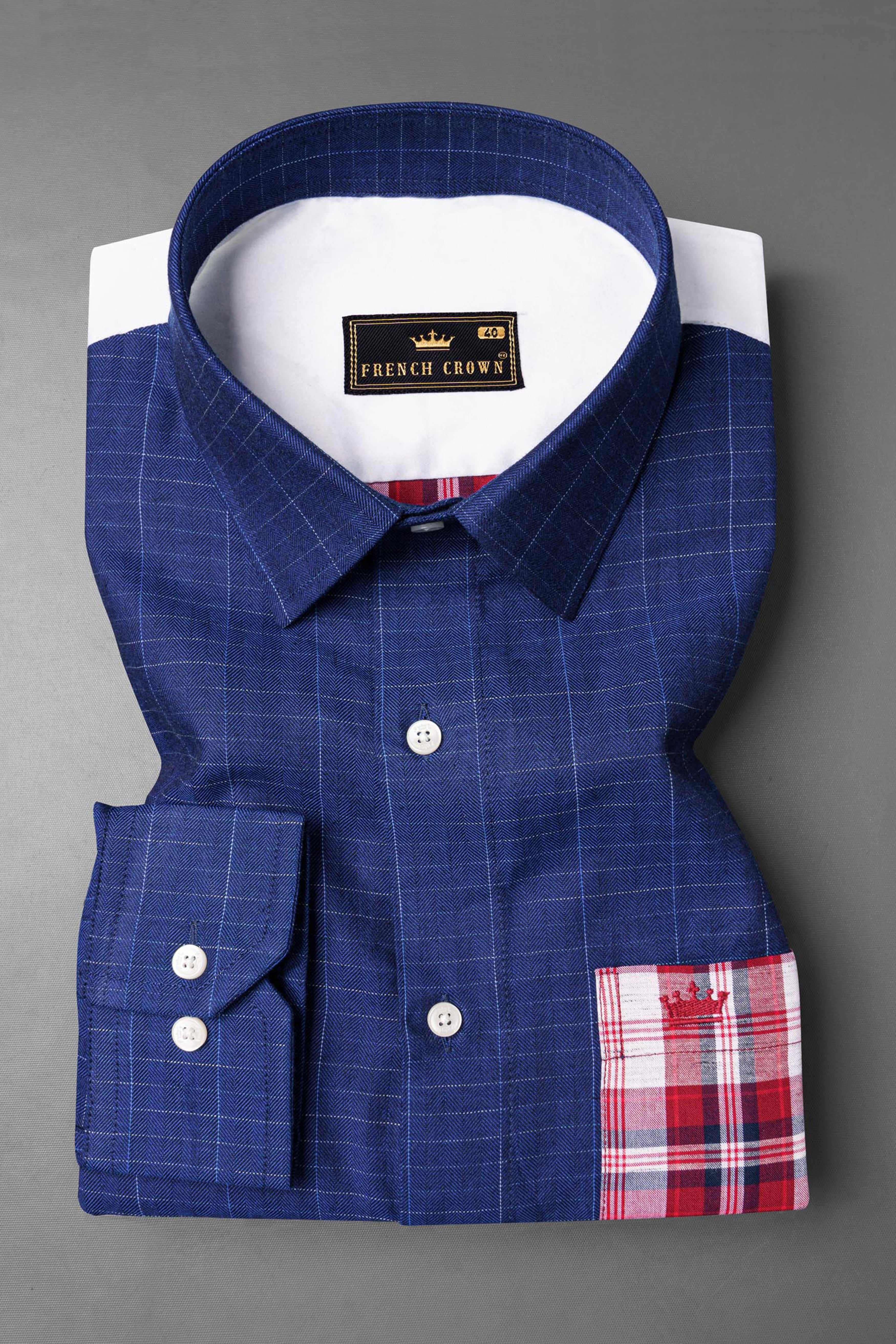 Lucky Point Blue Plaid Twill Textured Premium Cotton Shirt
