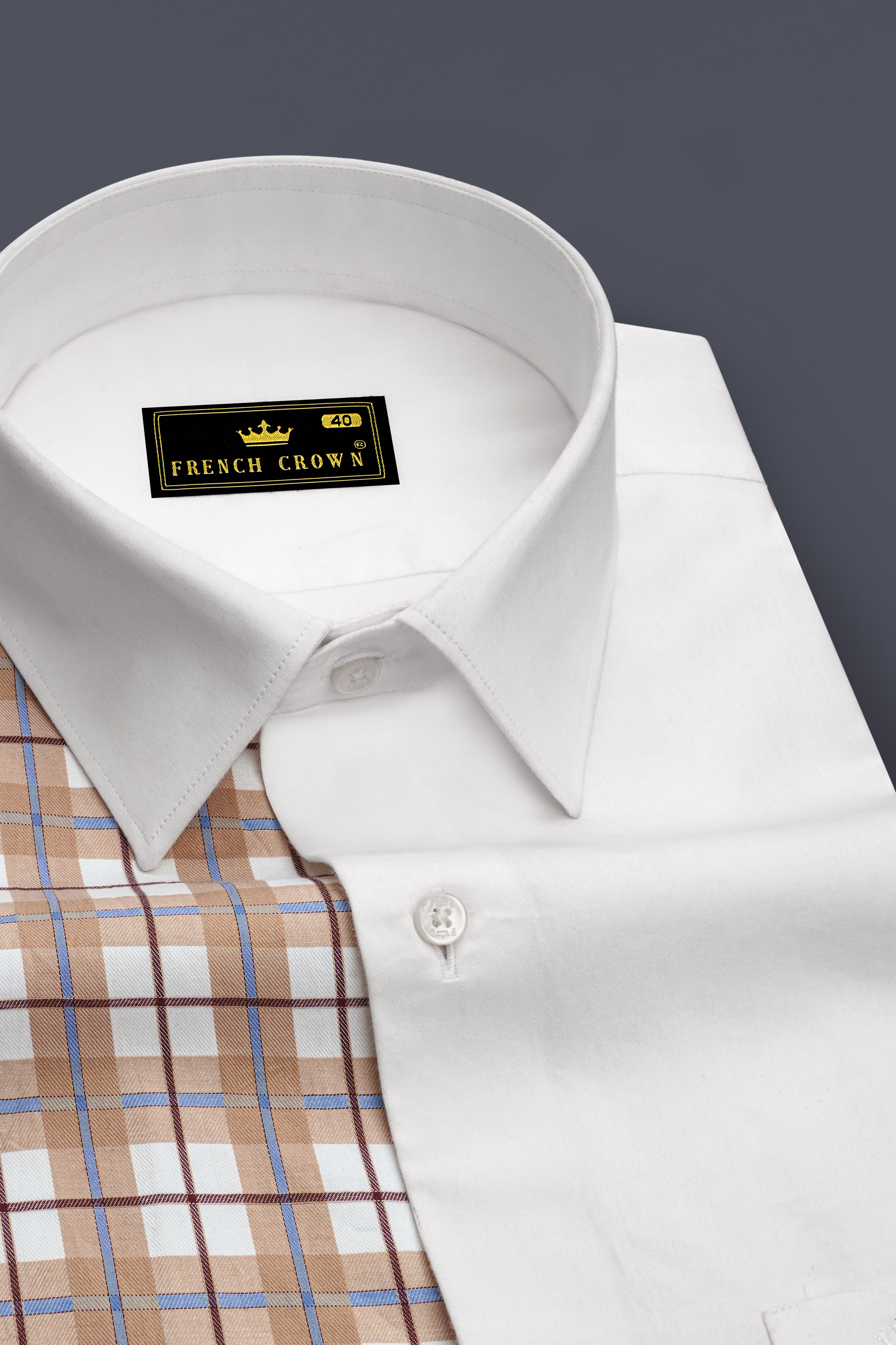Half Almond Half White Plaid Super Soft Premium Cotton Shirt
