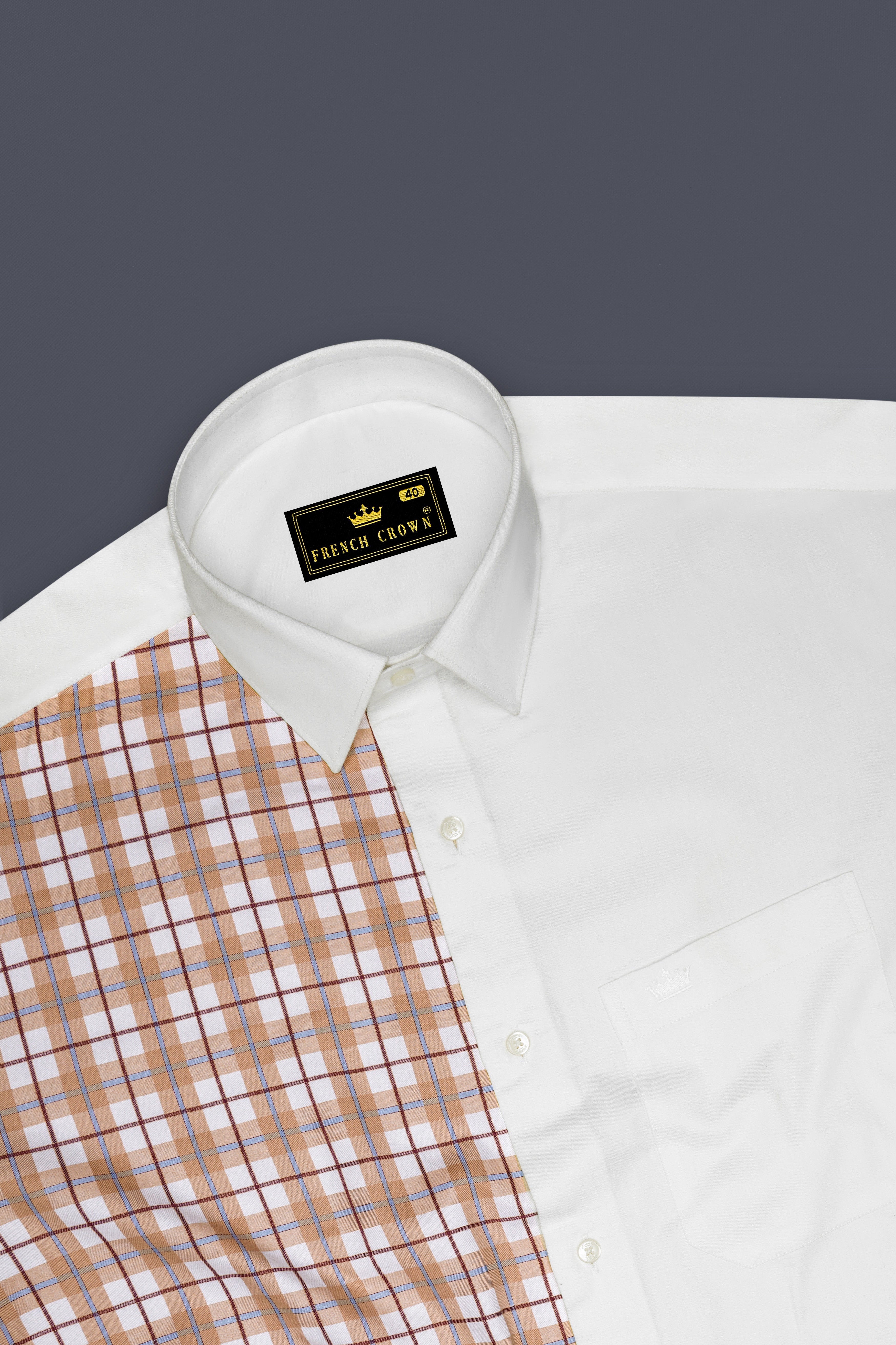 Half Almond Half White Plaid Super Soft Premium Cotton Shirt