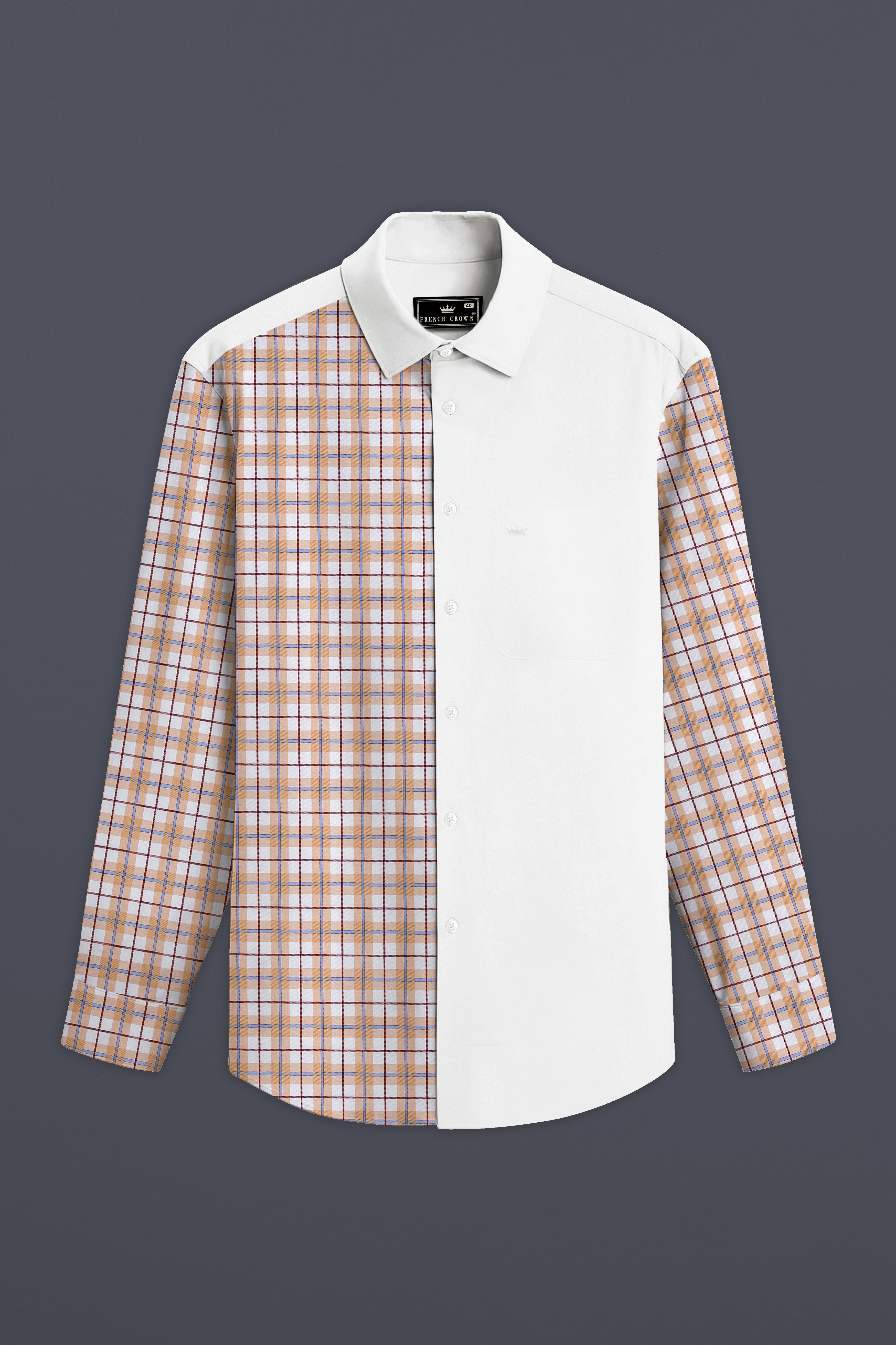 Half Almond Half White Plaid Super Soft Premium Cotton Shirt