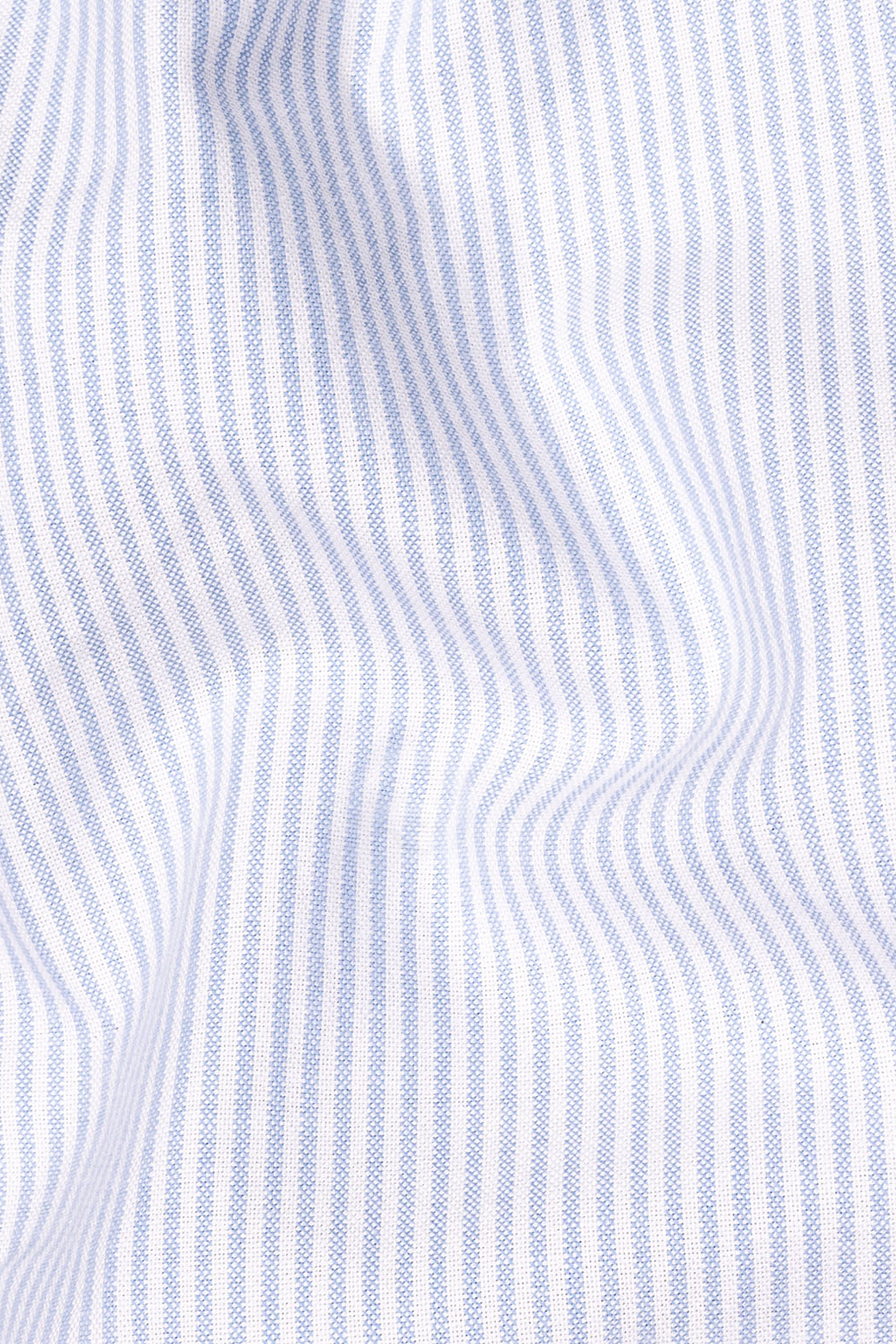 Bright White and Porcelain Blue Pinstriped with Funky Printed Royal Oxford Designer Shirt