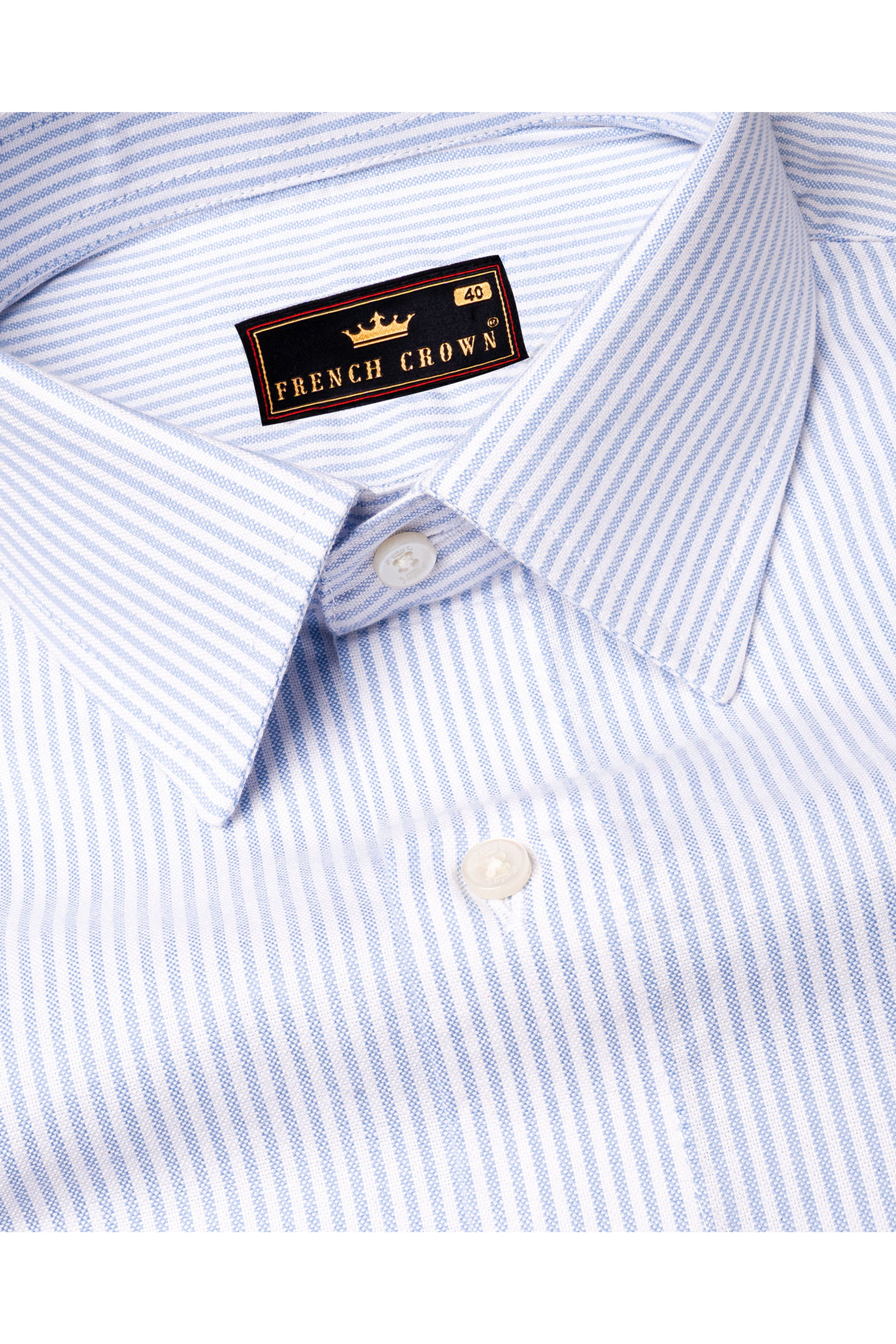 Bright White and Porcelain Blue Pinstriped with Funky Printed Royal Oxford Designer Shirt