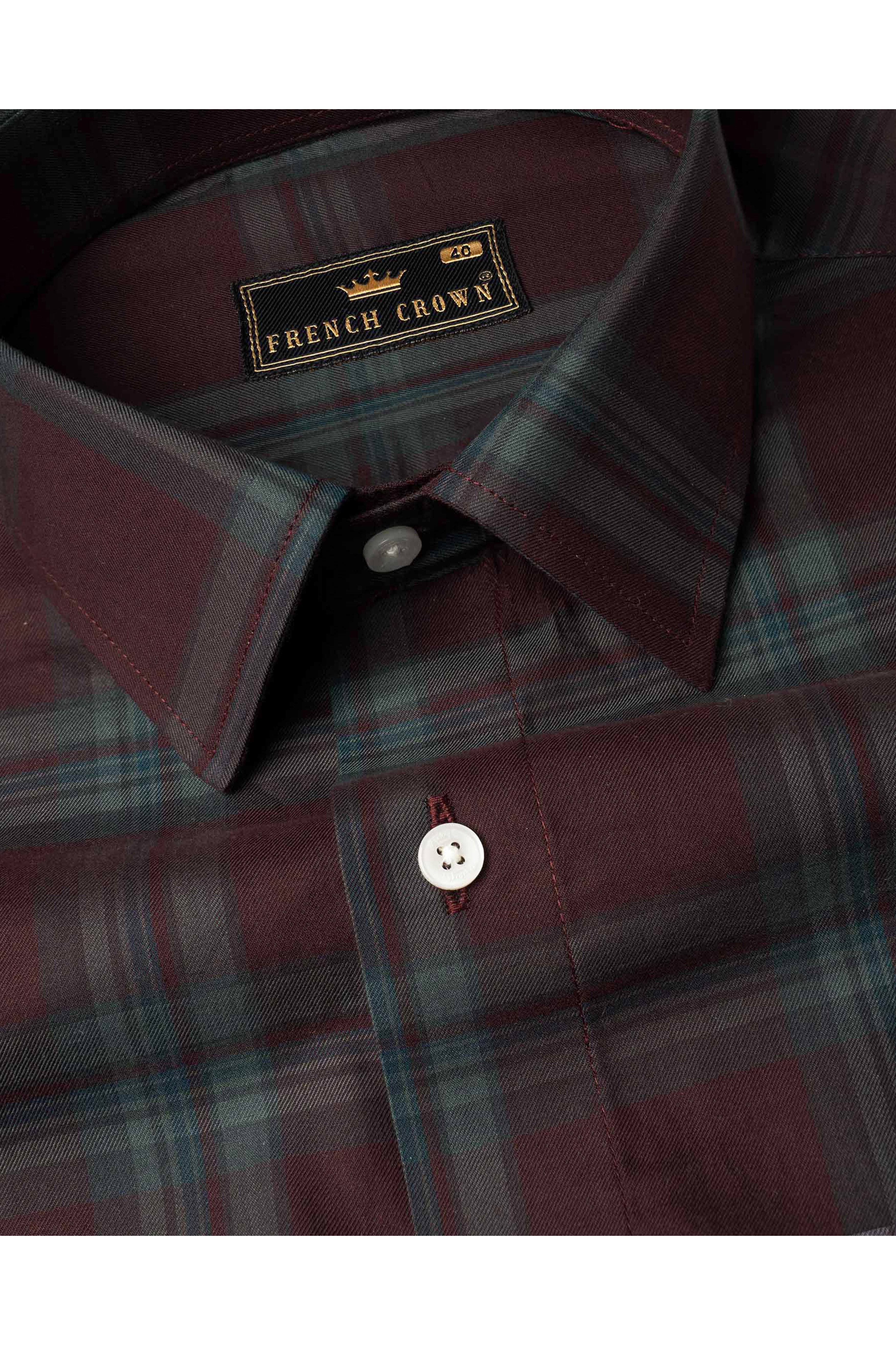 Crater Port Maroon with Gable Green Checkered with Patchwork Twill Premium Cotton Designer Shirt