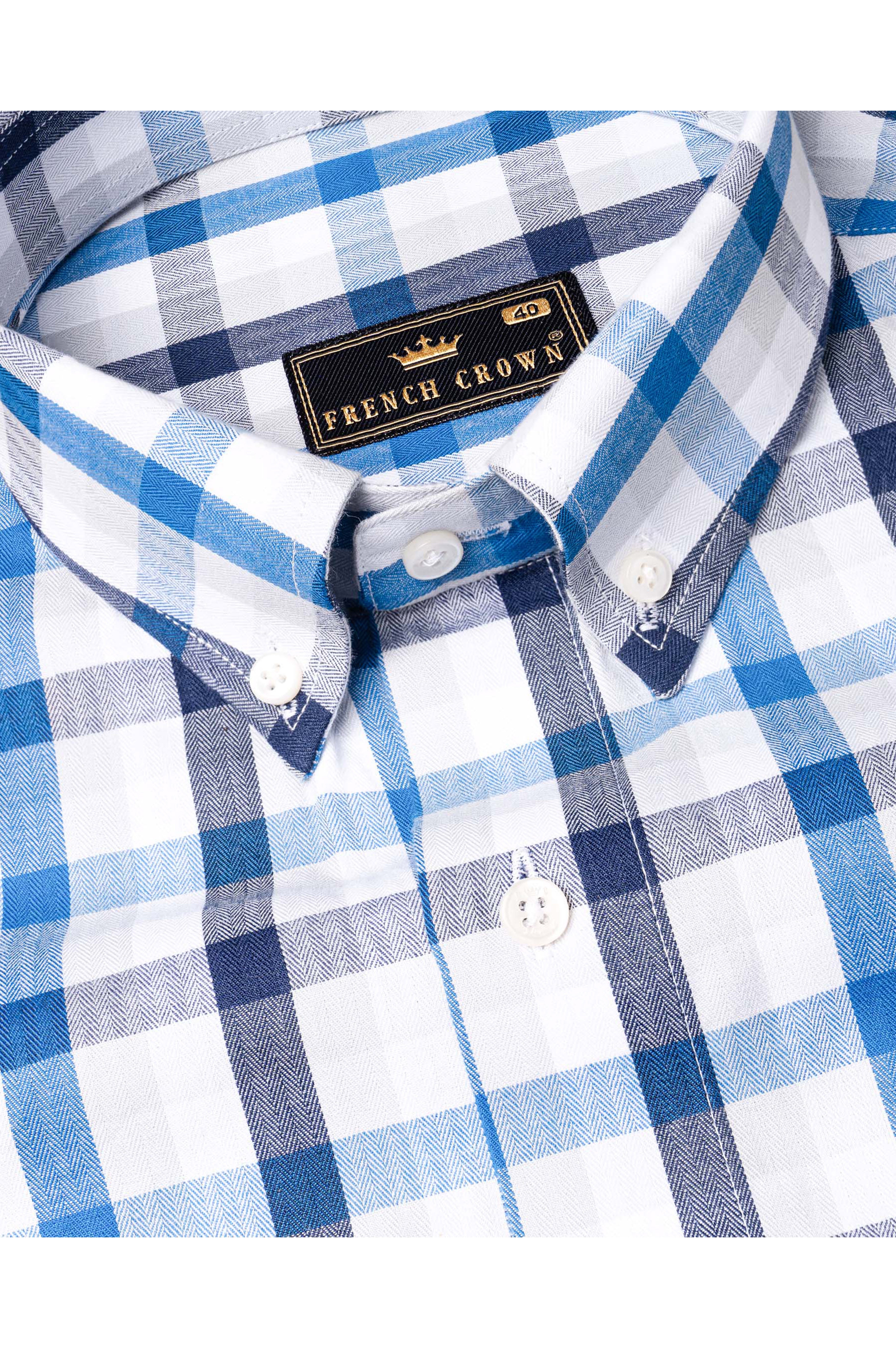 Downriver Blue and White Checkered with Funky Printed Herringbone Designer Shirt