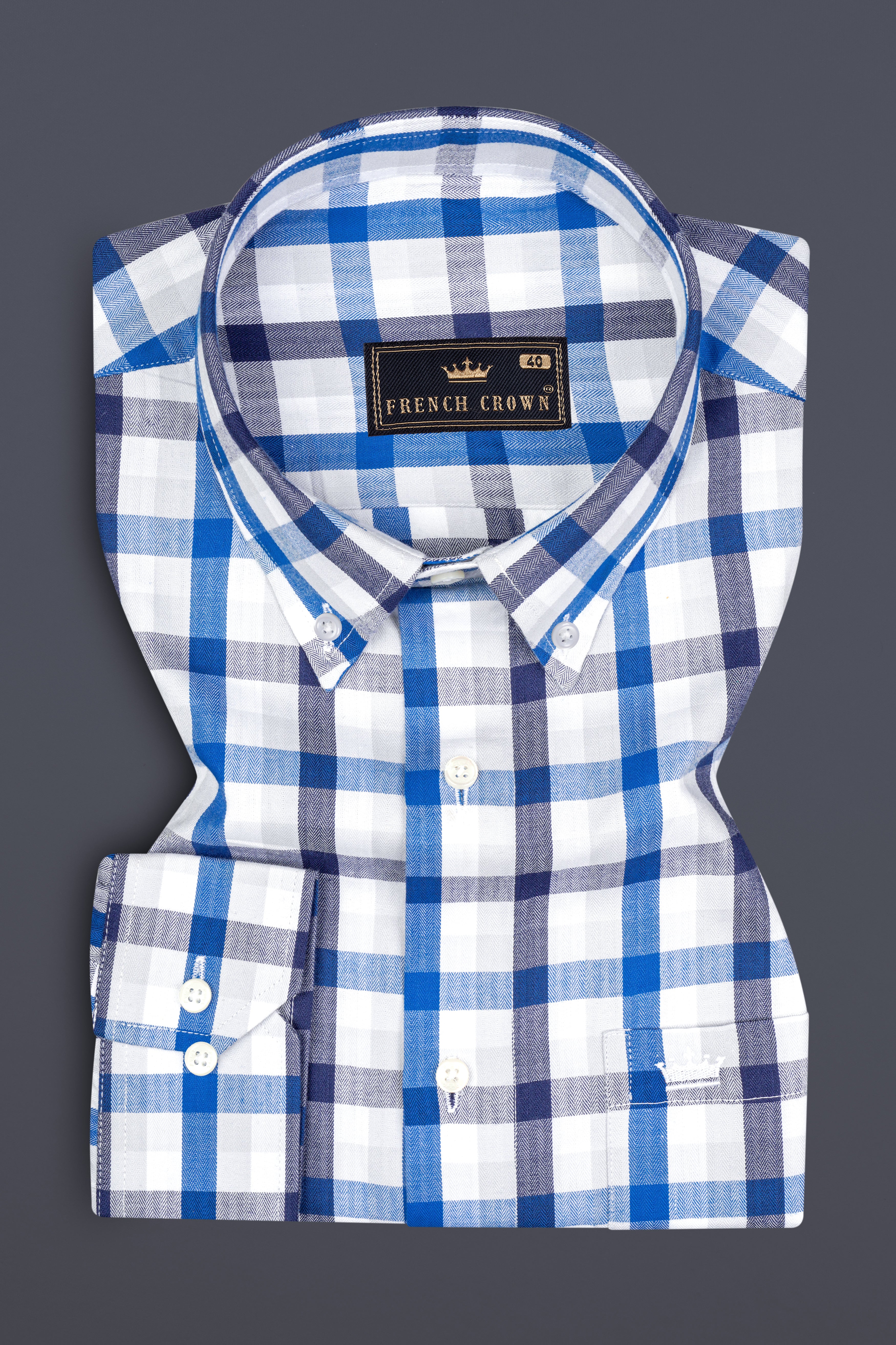 Downriver with Crystal Blue Plaid Herringbone Shirt