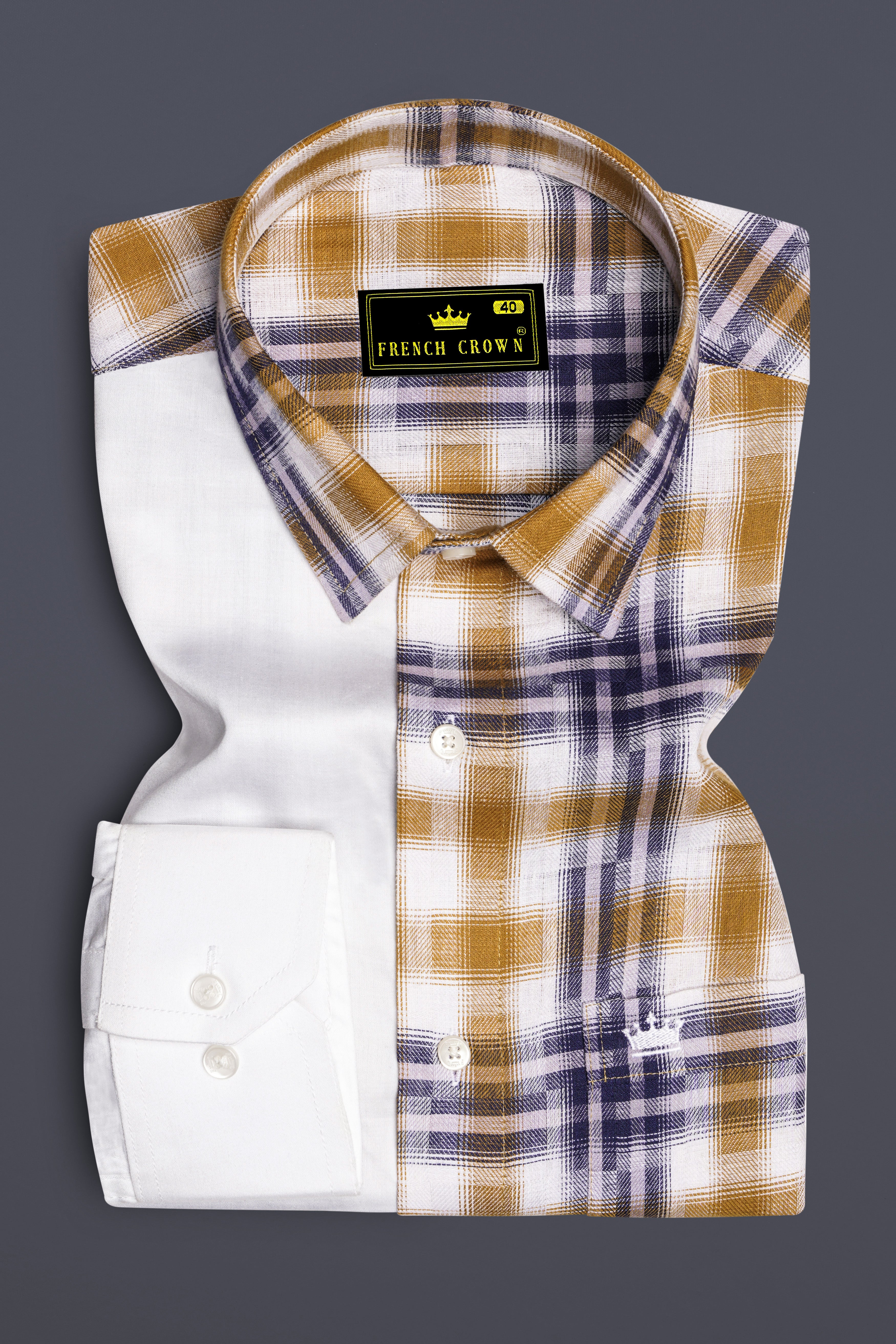 Half White Half Checkered Twill Premium Cotton Shirt