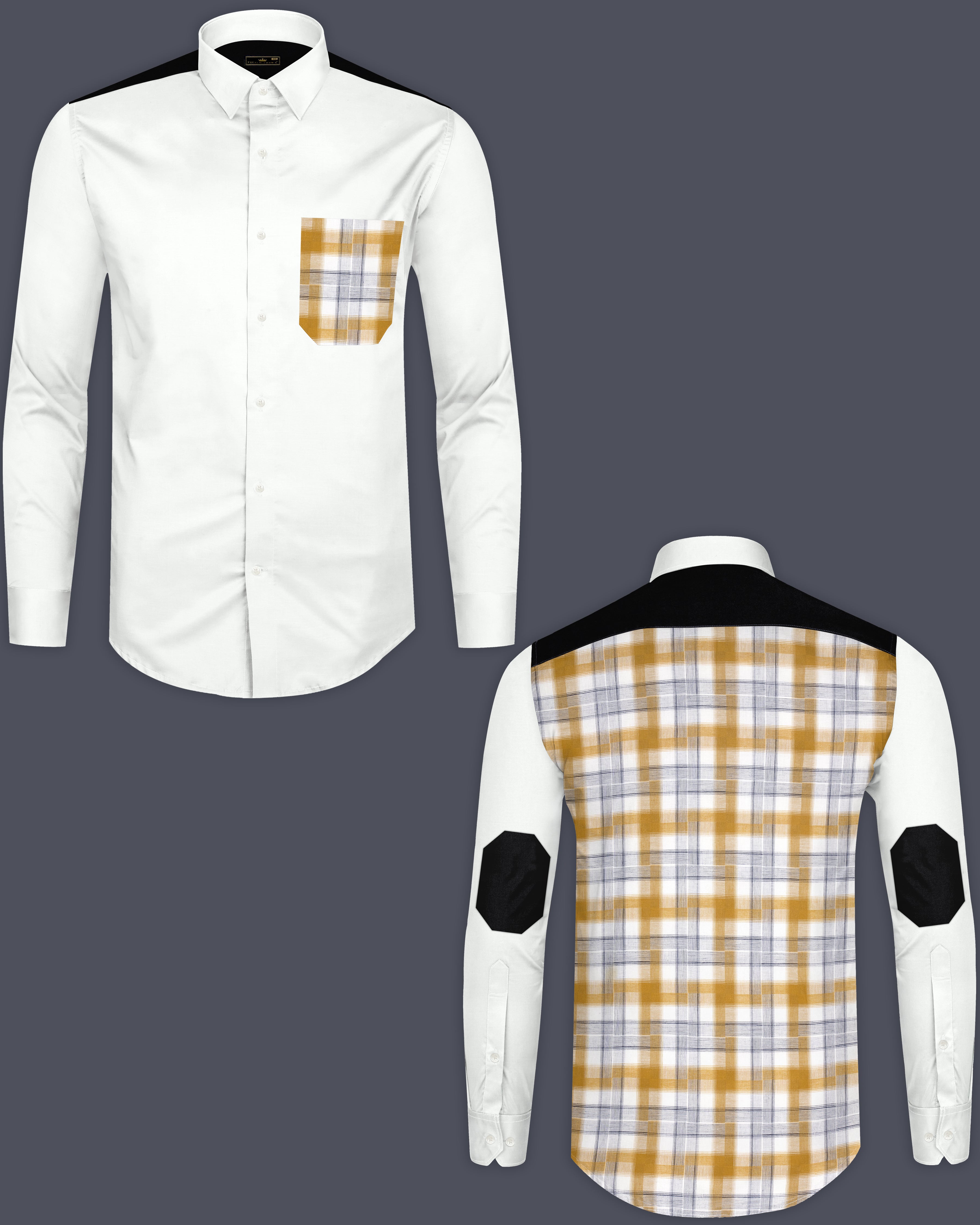 Bright White with Checkered Back Super Soft Premium Cotton Shirt