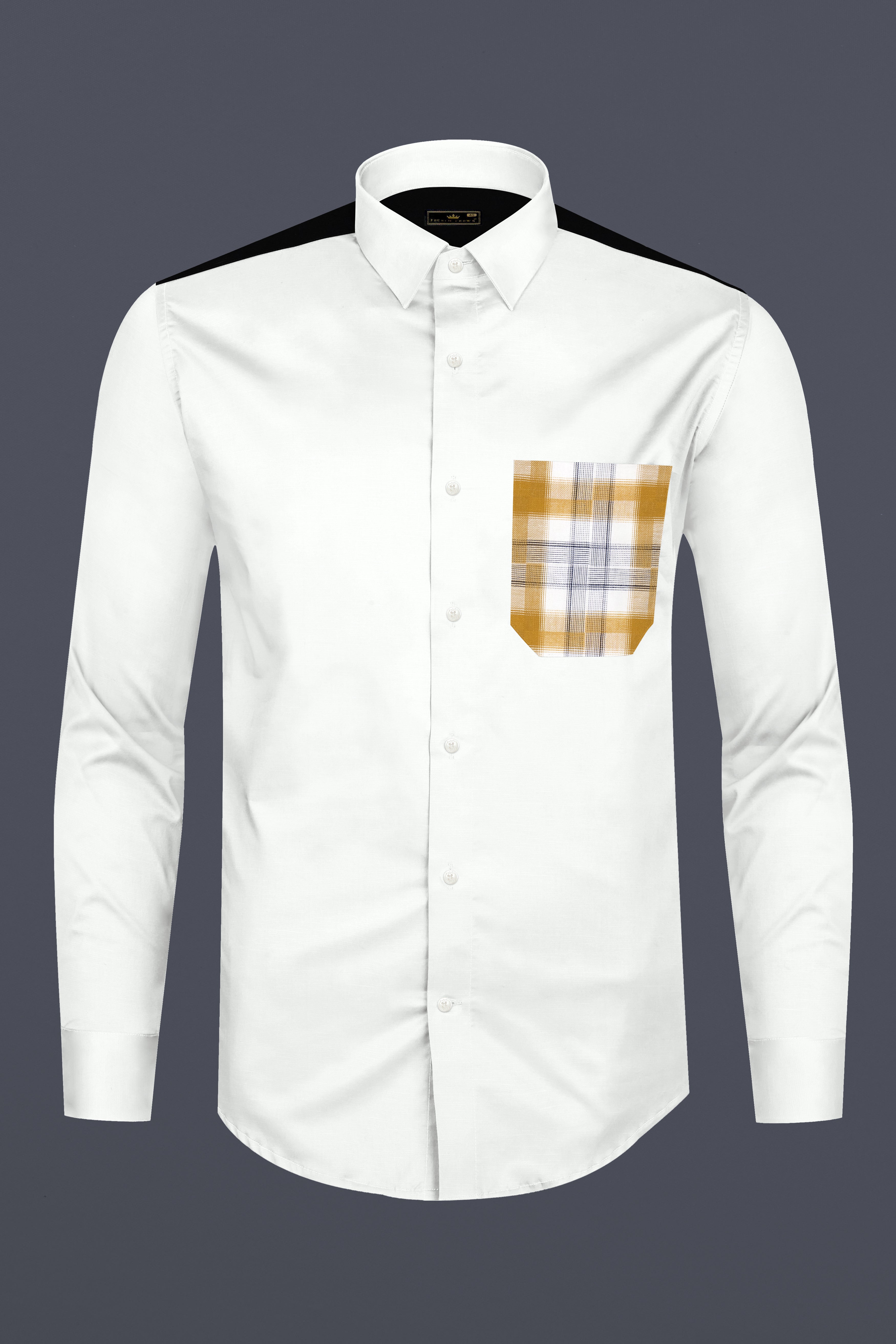 Bright White with Checkered Back Super Soft Premium Cotton Shirt