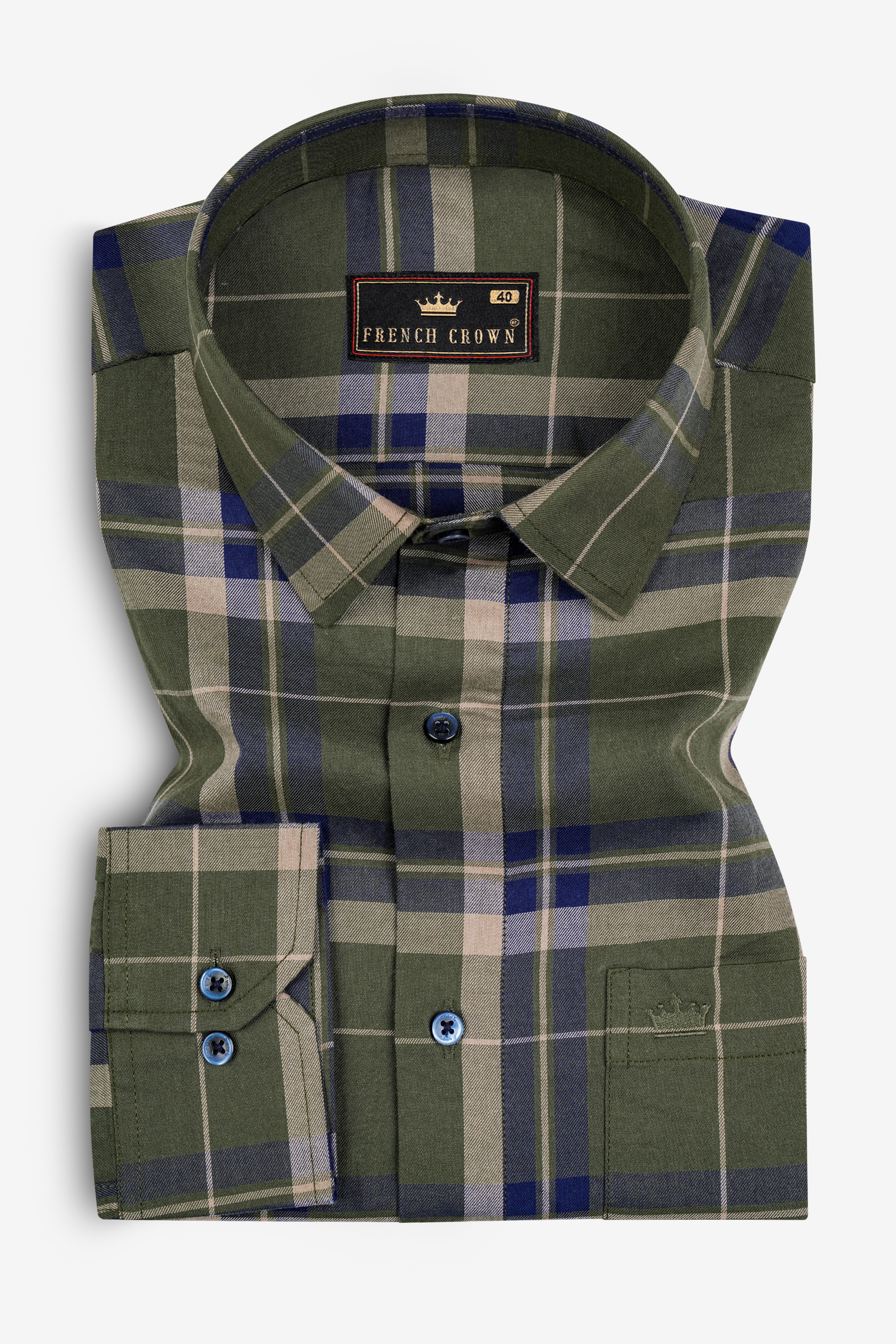 Dingley Green with Downriver Blue Twill Plaid Premium Cotton Shirt