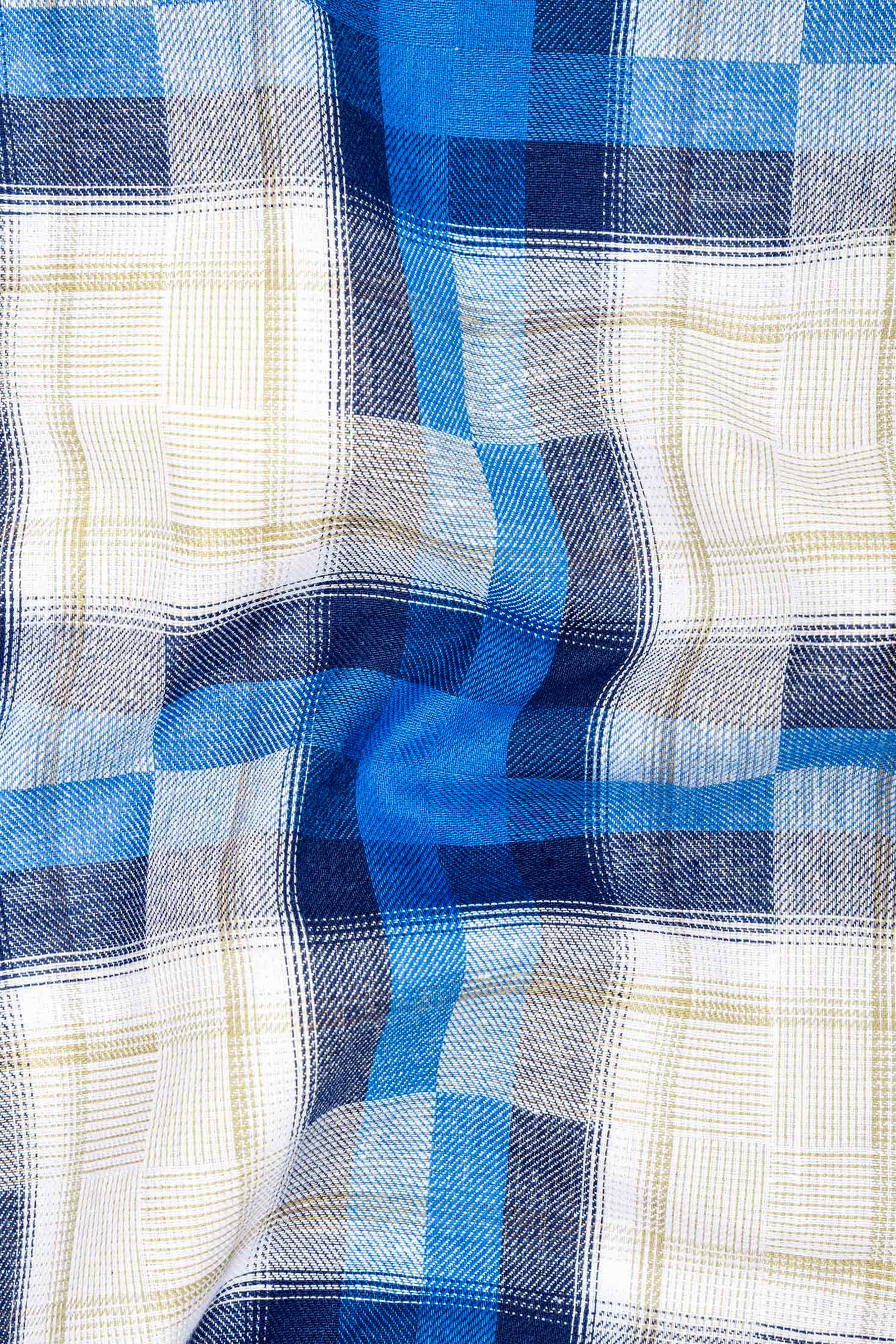 Mariner Blue and Pavlova Beige Twill Plaid Textured Premium Cotton Shirt