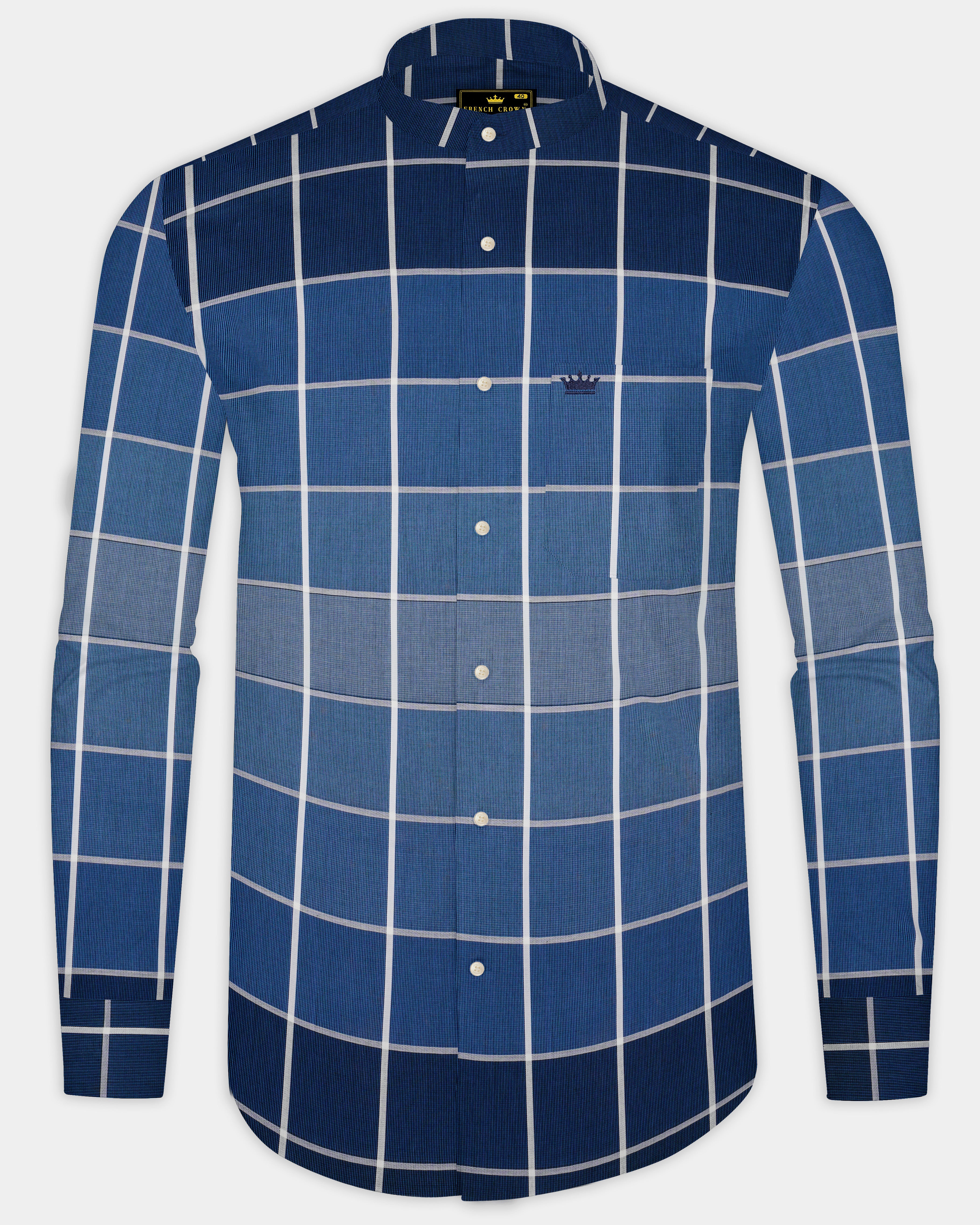 Fun Blue and White Windowpane Premium Cotton Shirt