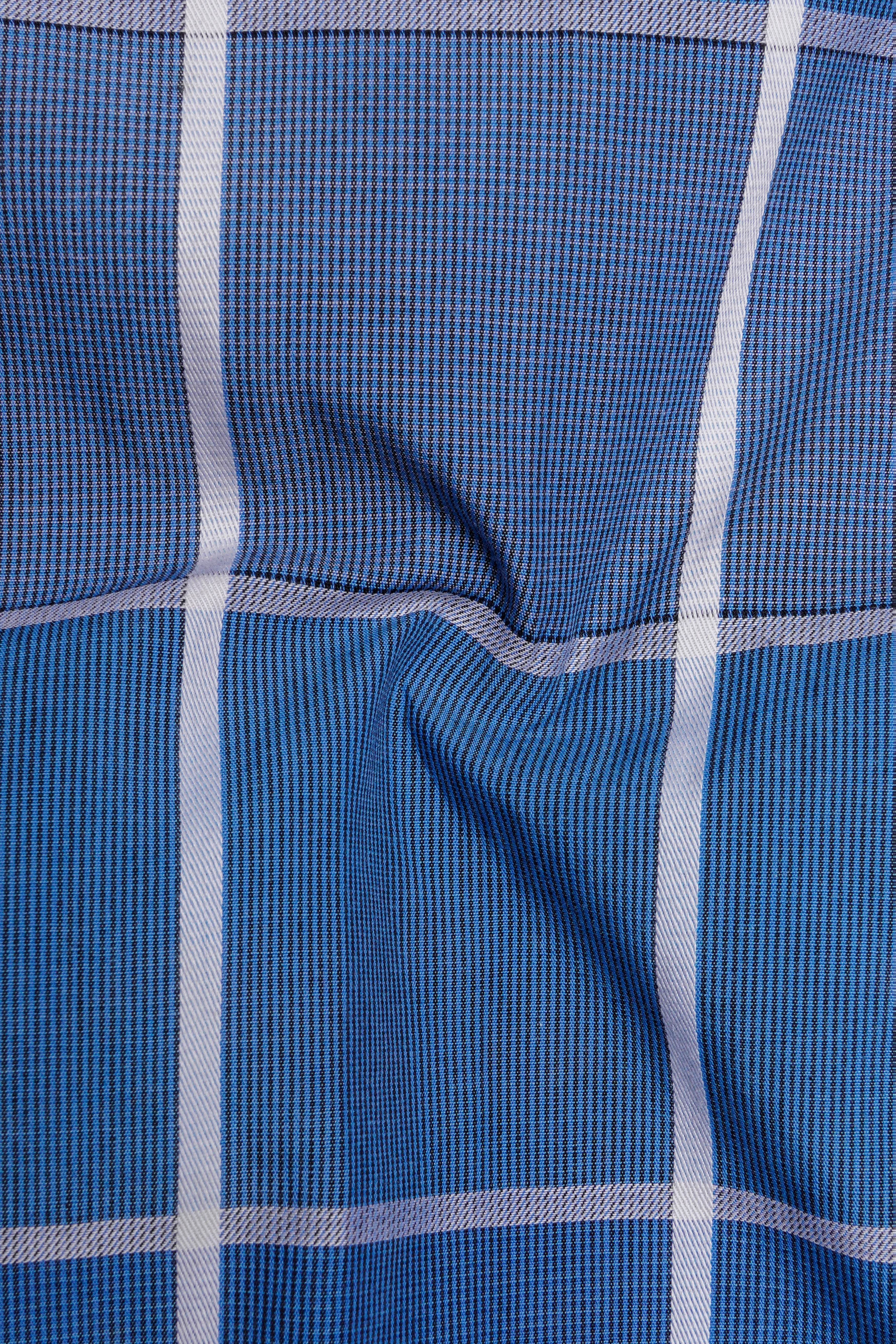 Fun Blue and White Windowpane Premium Cotton Shirt