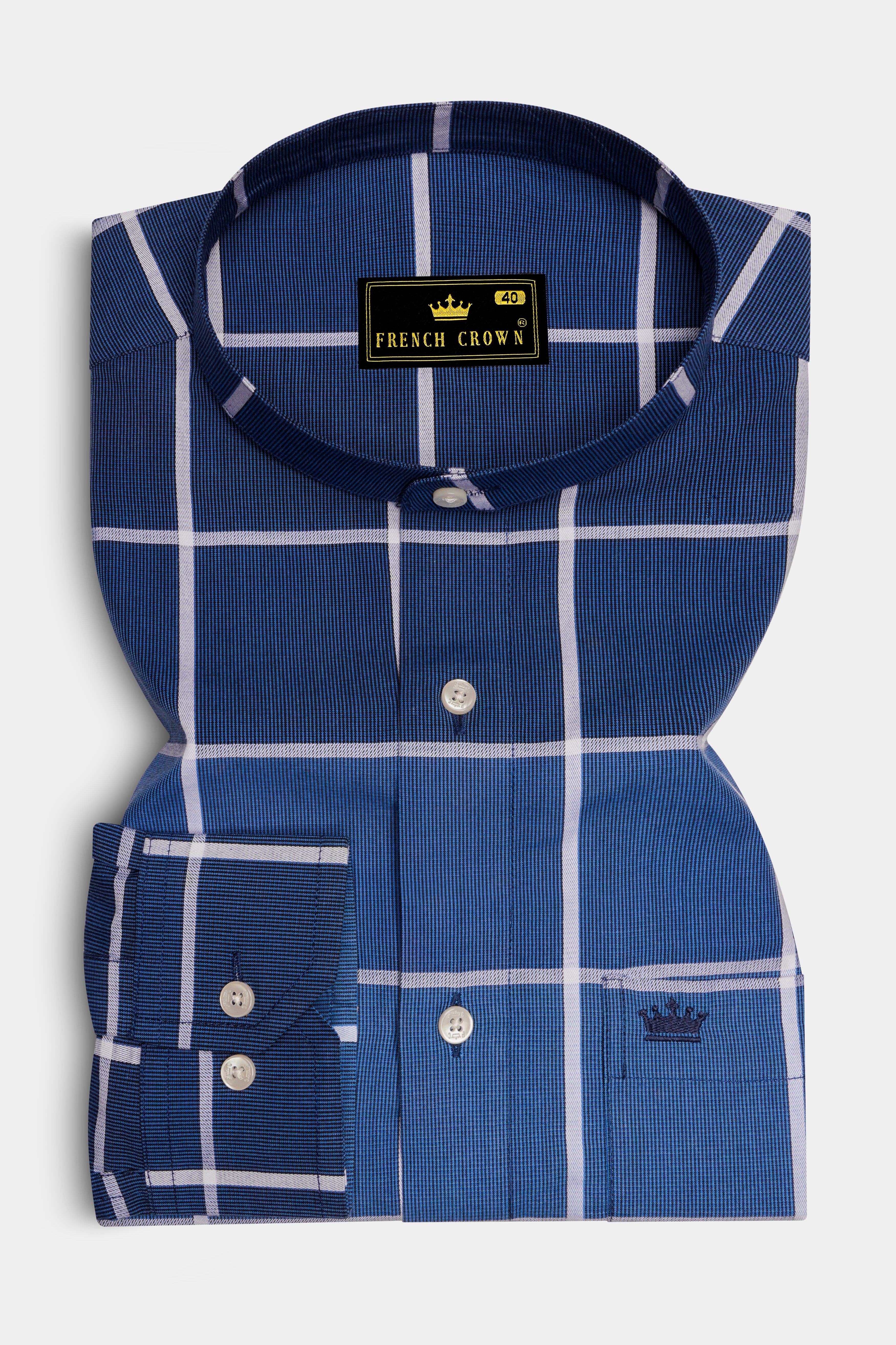 Fun Blue and White Windowpane Premium Cotton Shirt