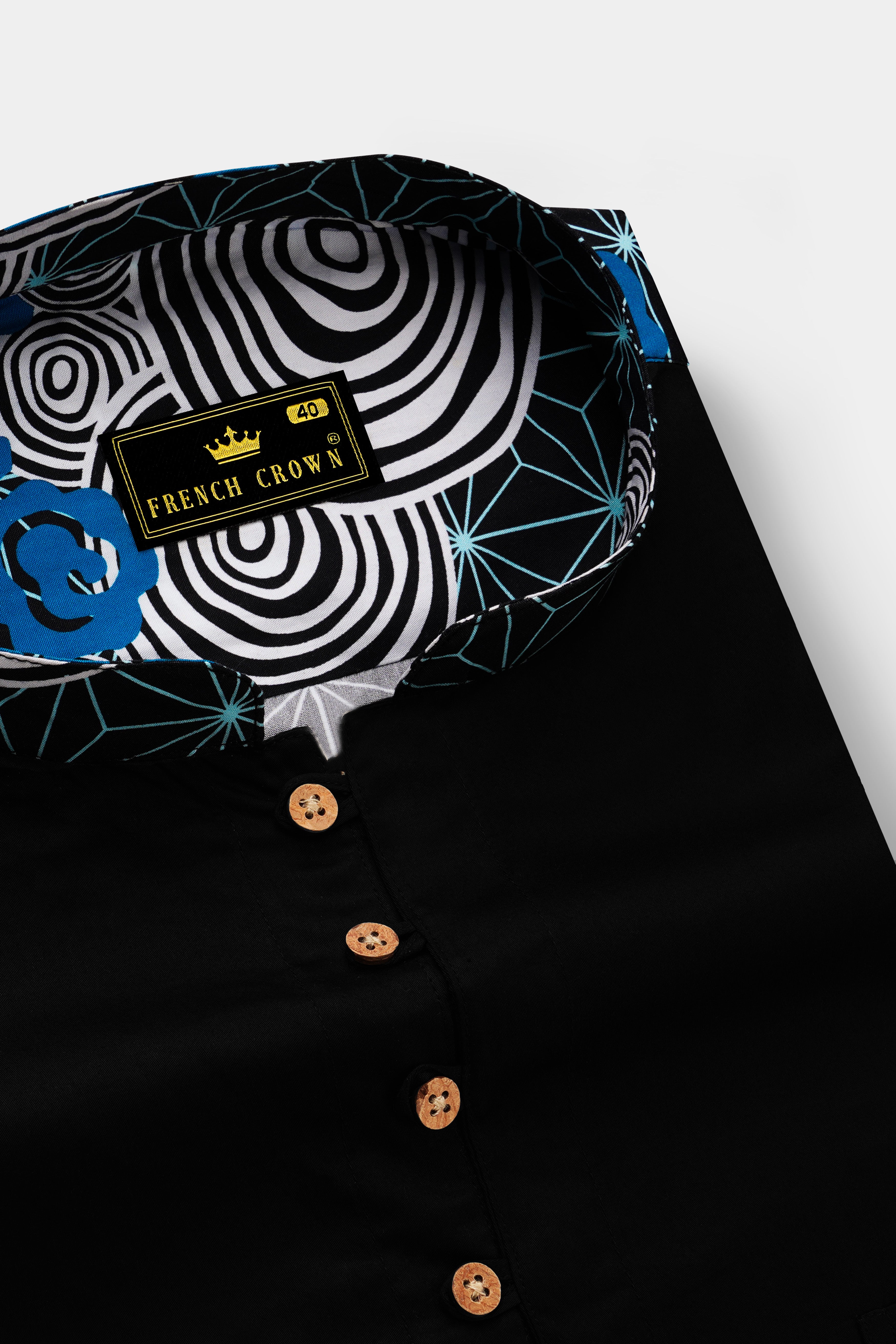 Jade Black with Galactic Printed sleeves and Collar Premium Cotton Kurta Shirt