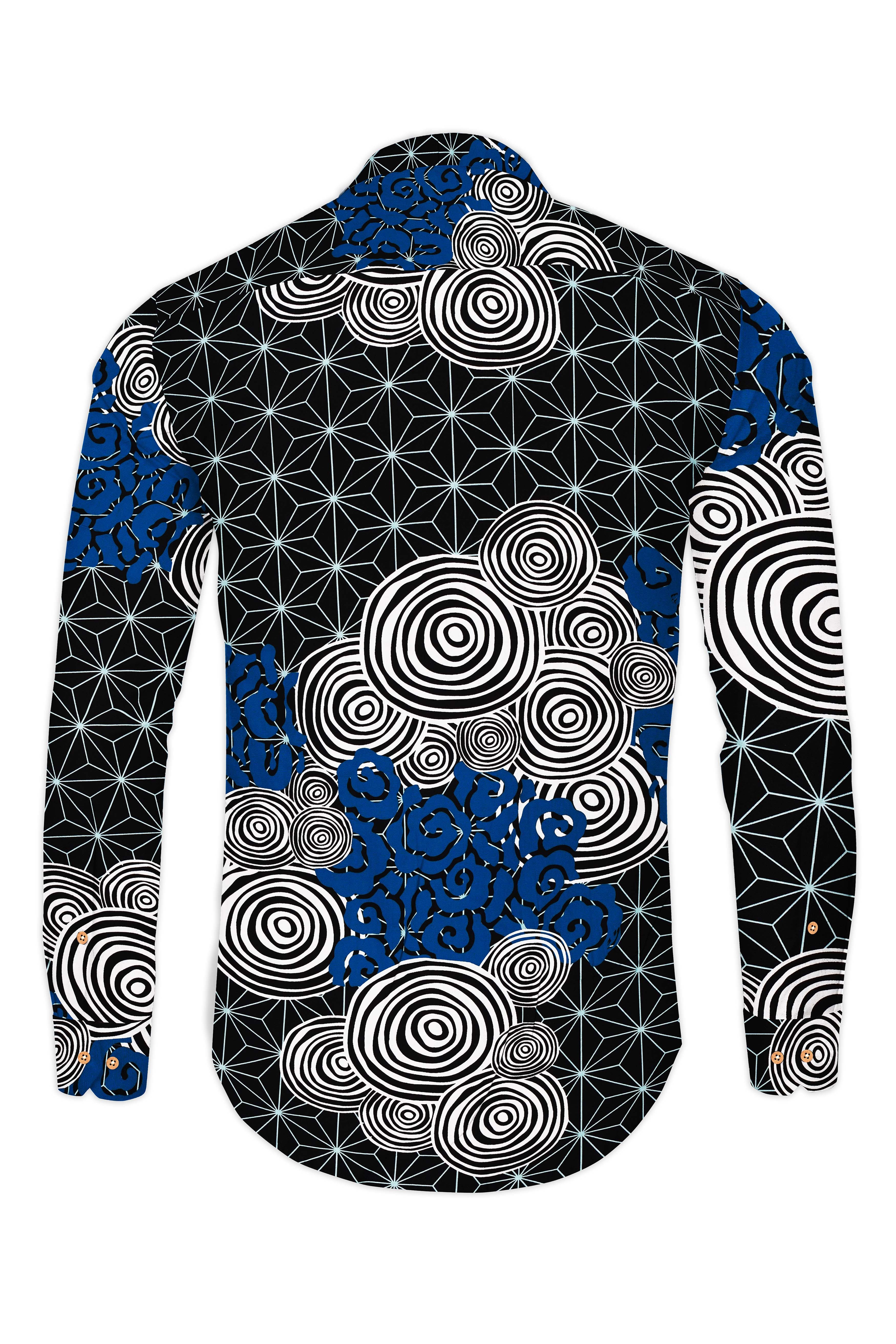Jade Black with Galactic Printed sleeves and Collar Premium Cotton Kurta Shirt