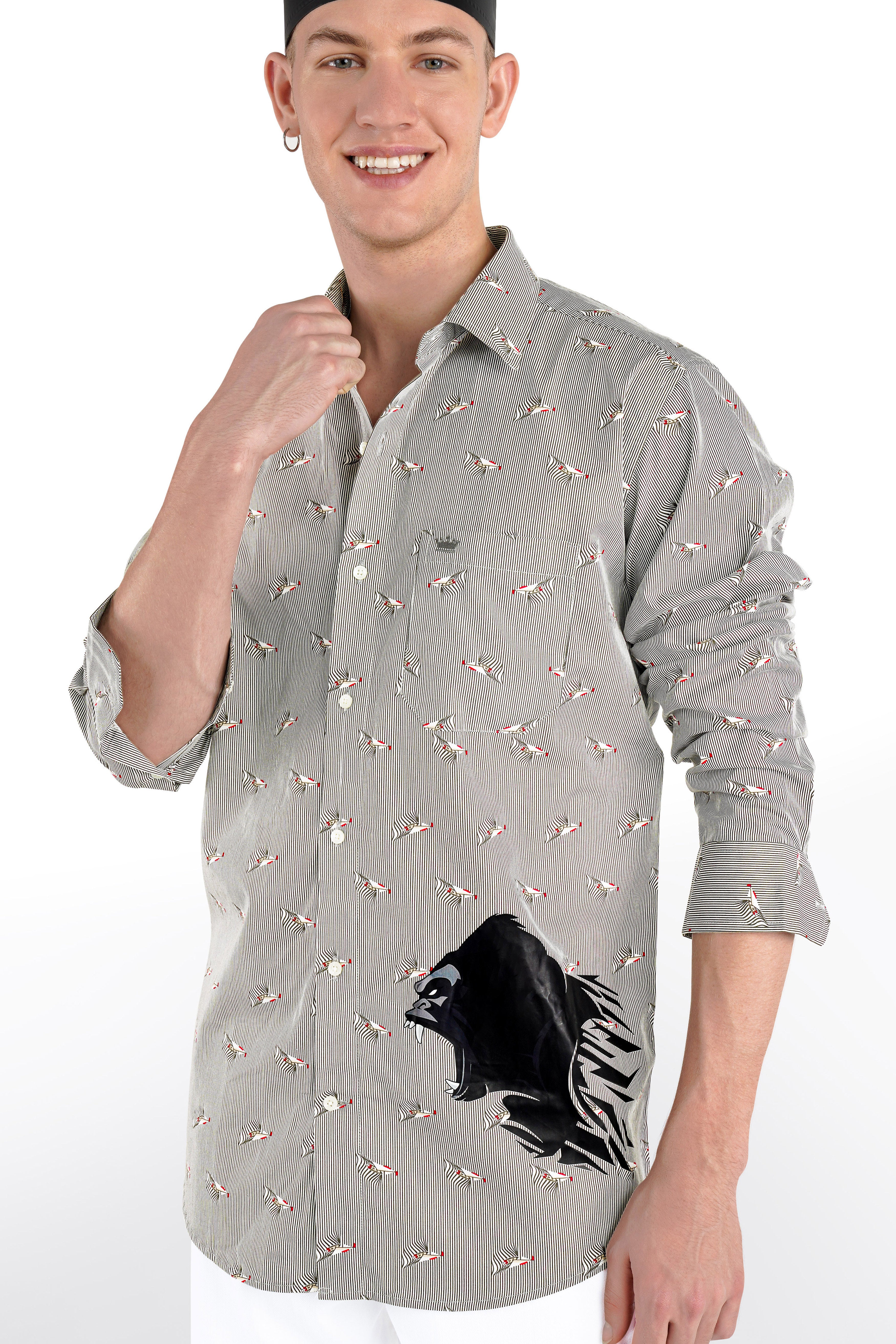 Ash Gray Gorilla Printed Premium Cotton Designer Shirt