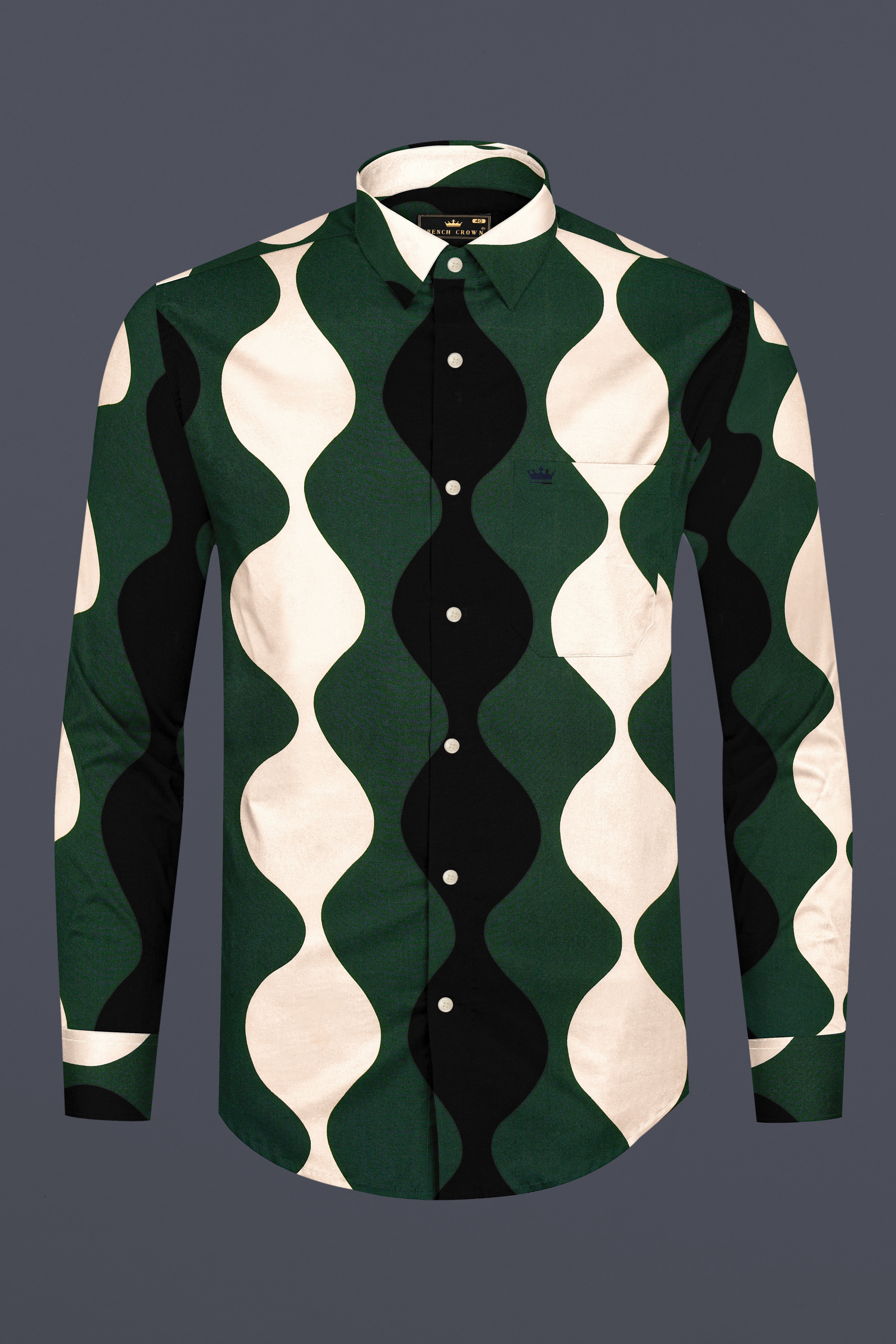 Killarney Green and Black Waves Print Premium Cotton Shirt