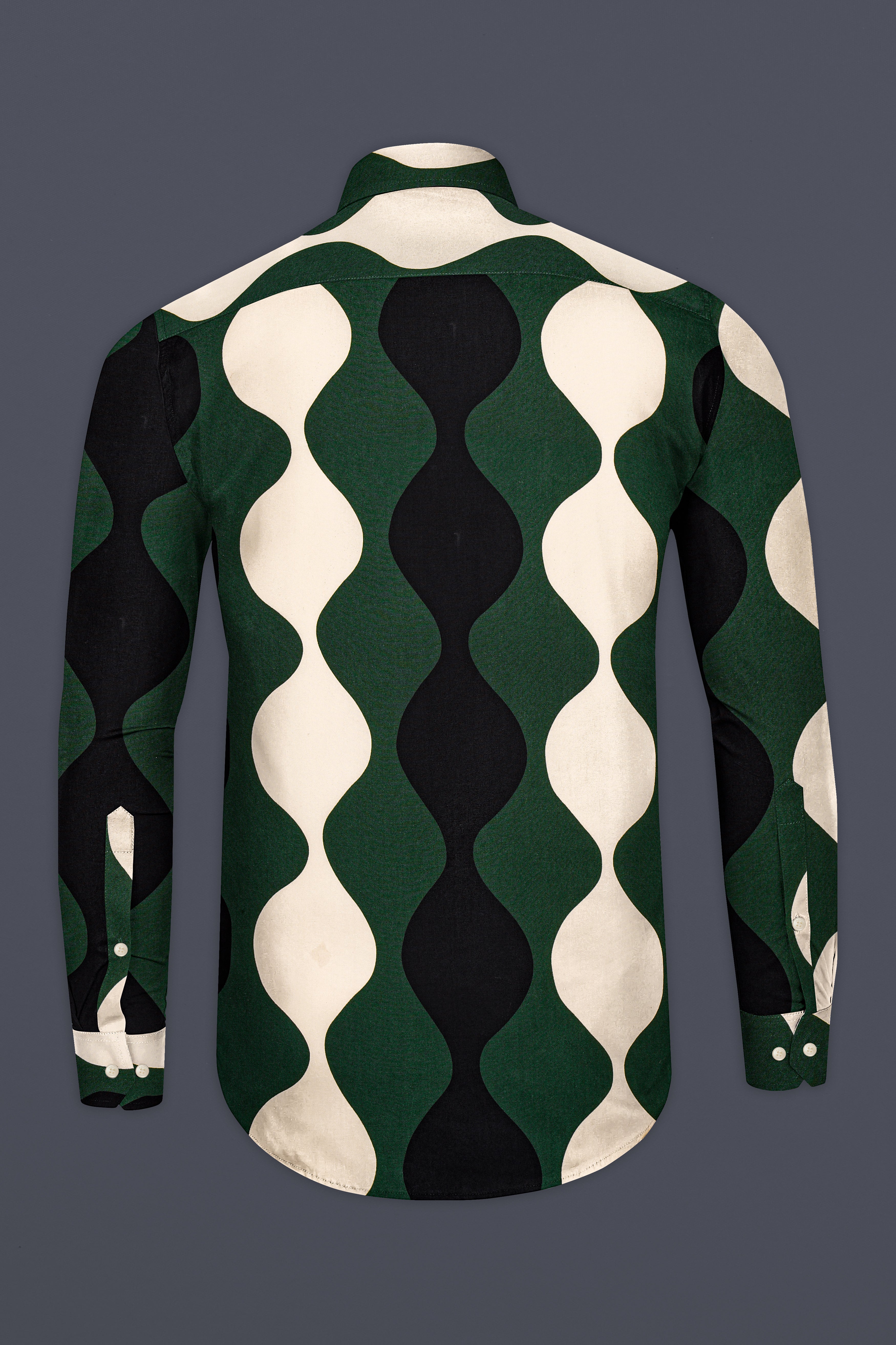 Killarney Green and Black Waves Print Premium Cotton Shirt