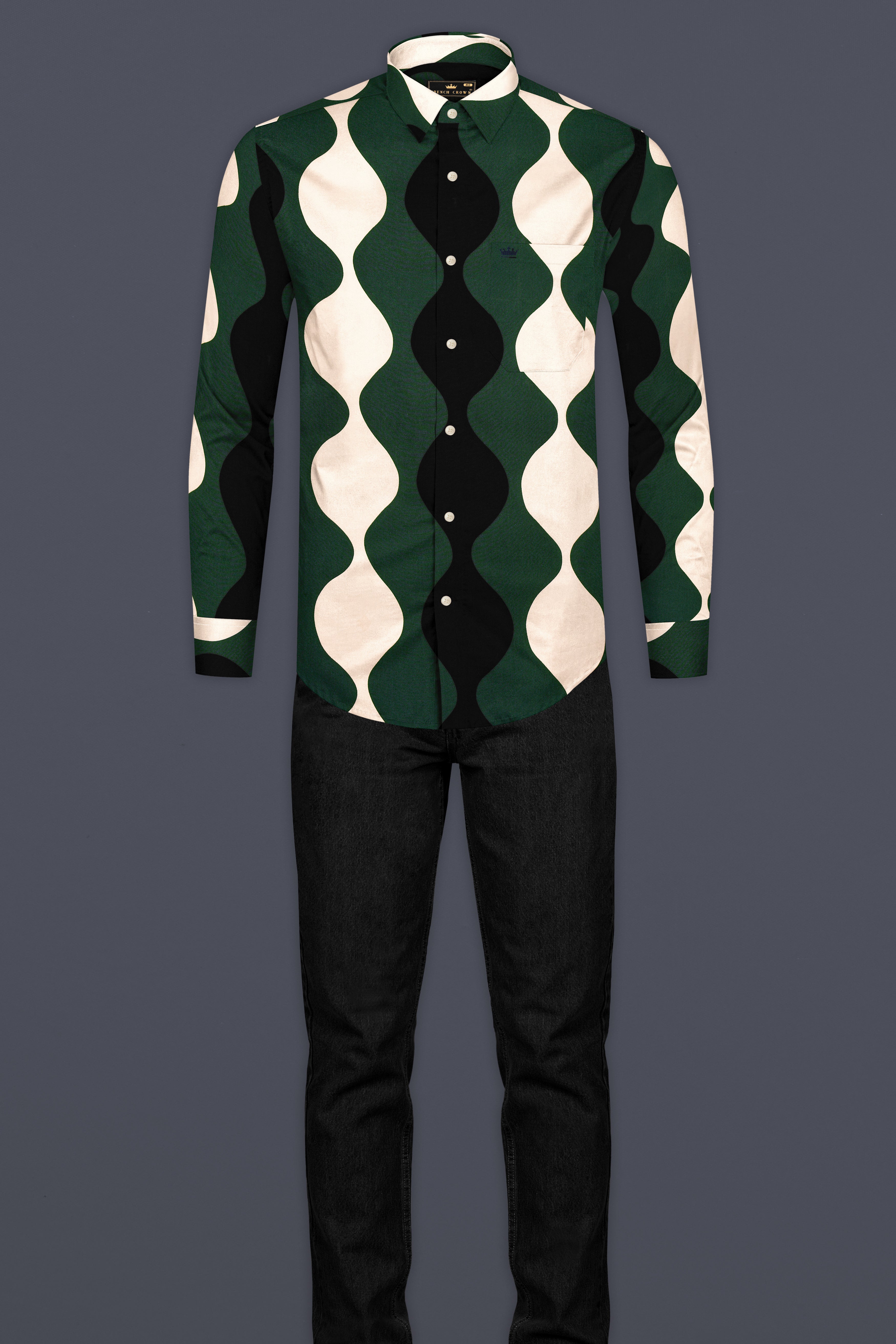 Killarney Green and Black Waves Print Premium Cotton Shirt