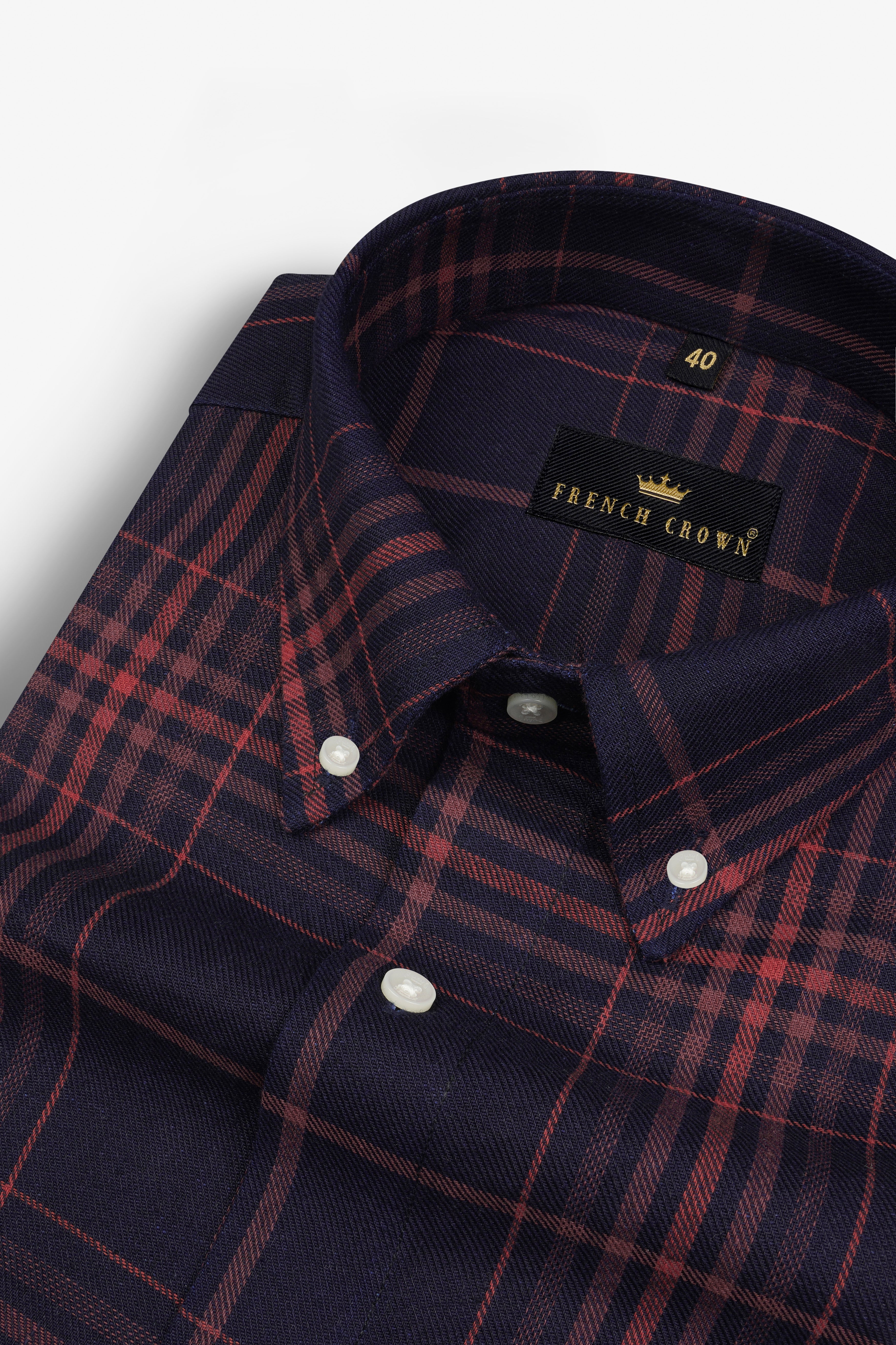 Steel Gray and Monarch Red Plaid Twill Textured Premium Cotton Shirt