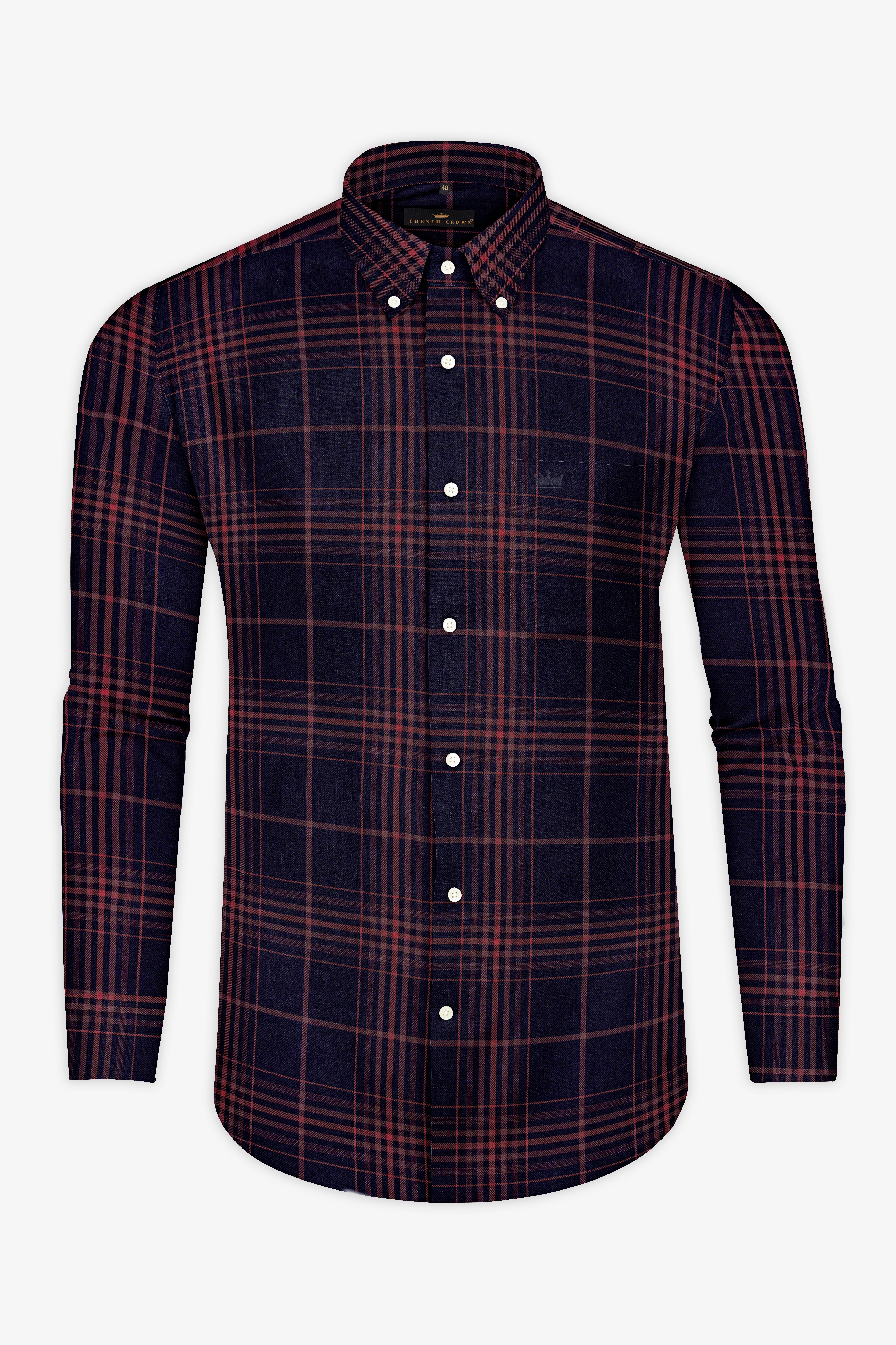 Steel Gray and Monarch Red Plaid Twill Textured Premium Cotton Shirt