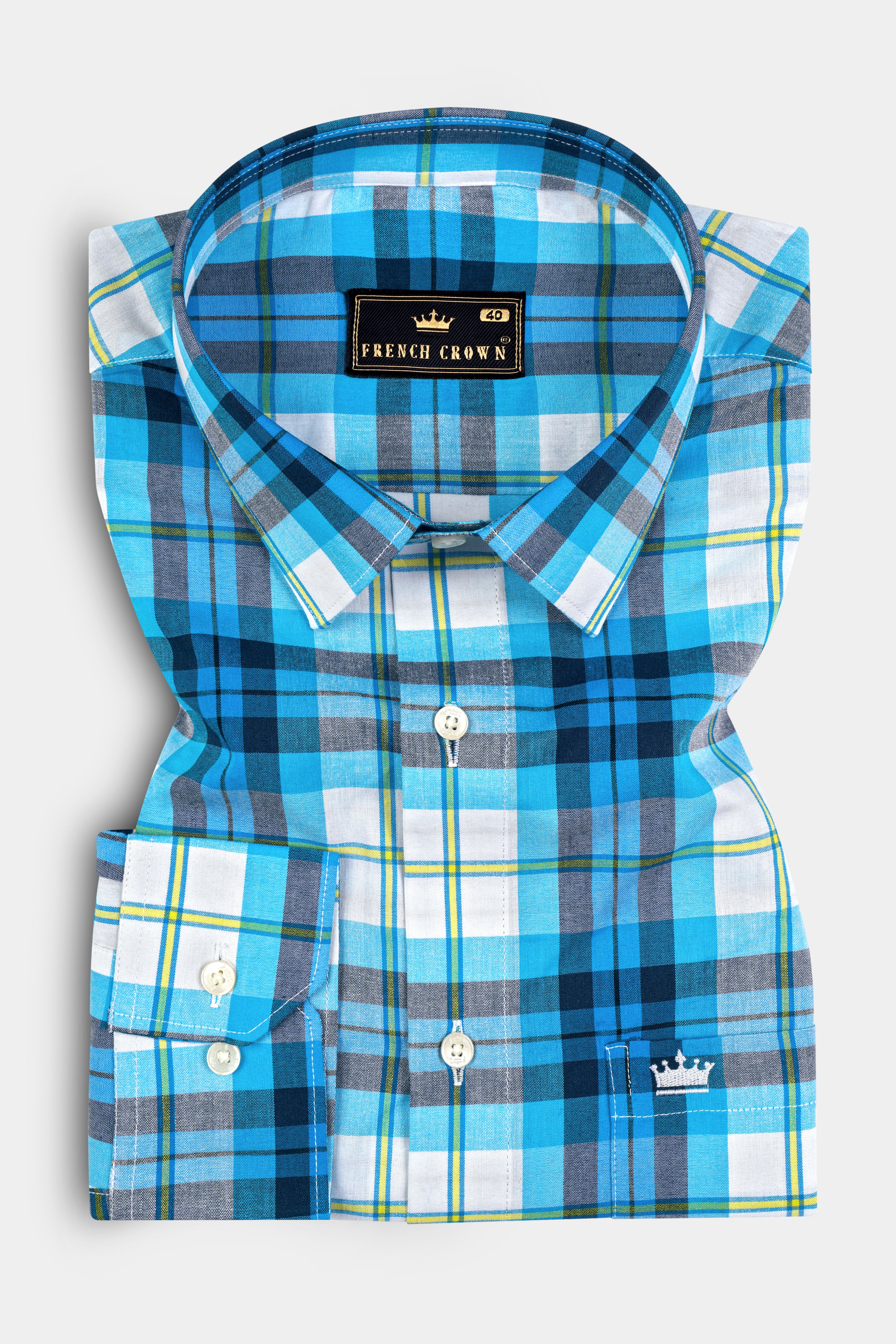 Anakiwa Blue and White Plaid Premium Twill Textured Premium Cotton Shirt