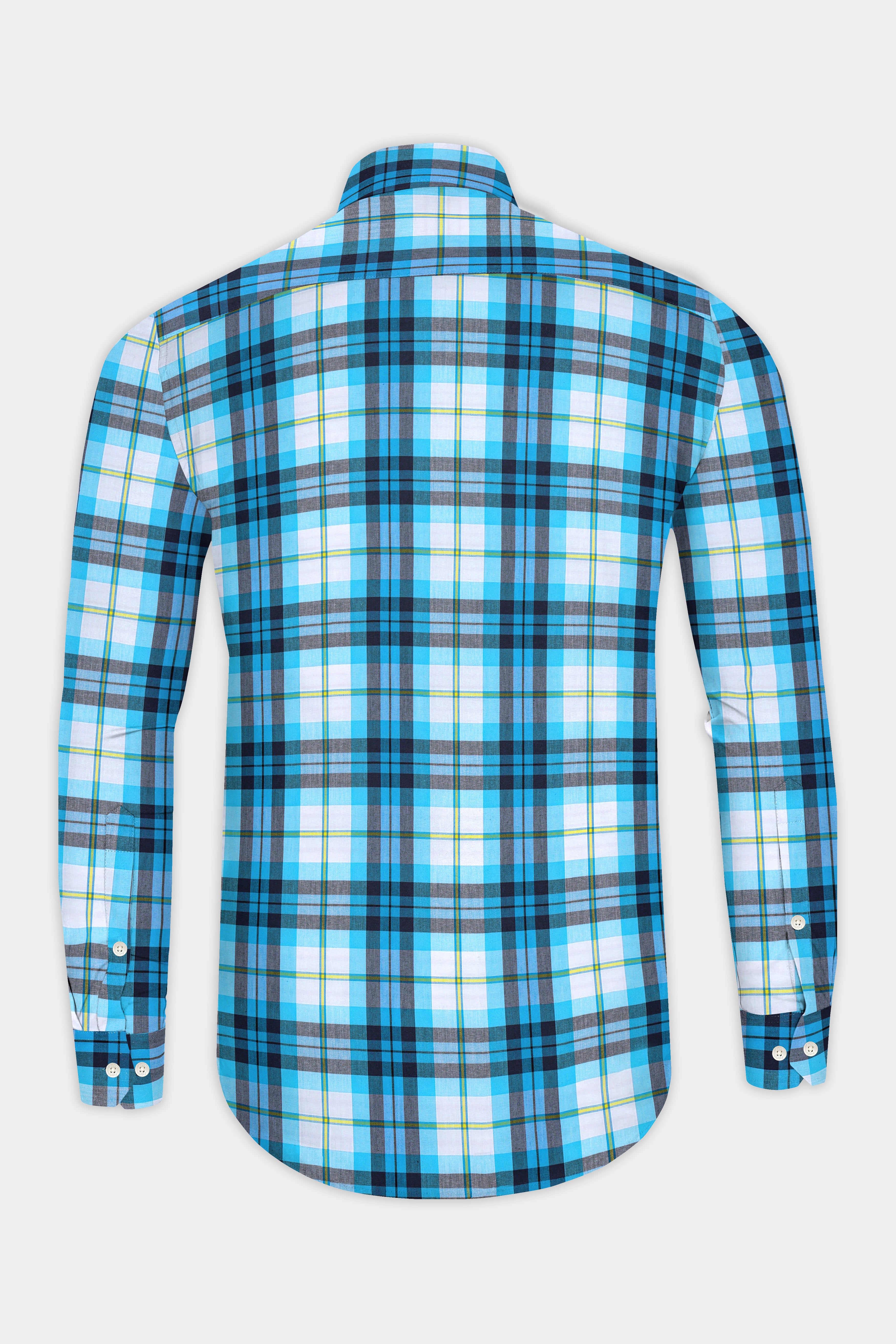 Anakiwa Blue and White Plaid Premium Twill Textured Premium Cotton Shirt