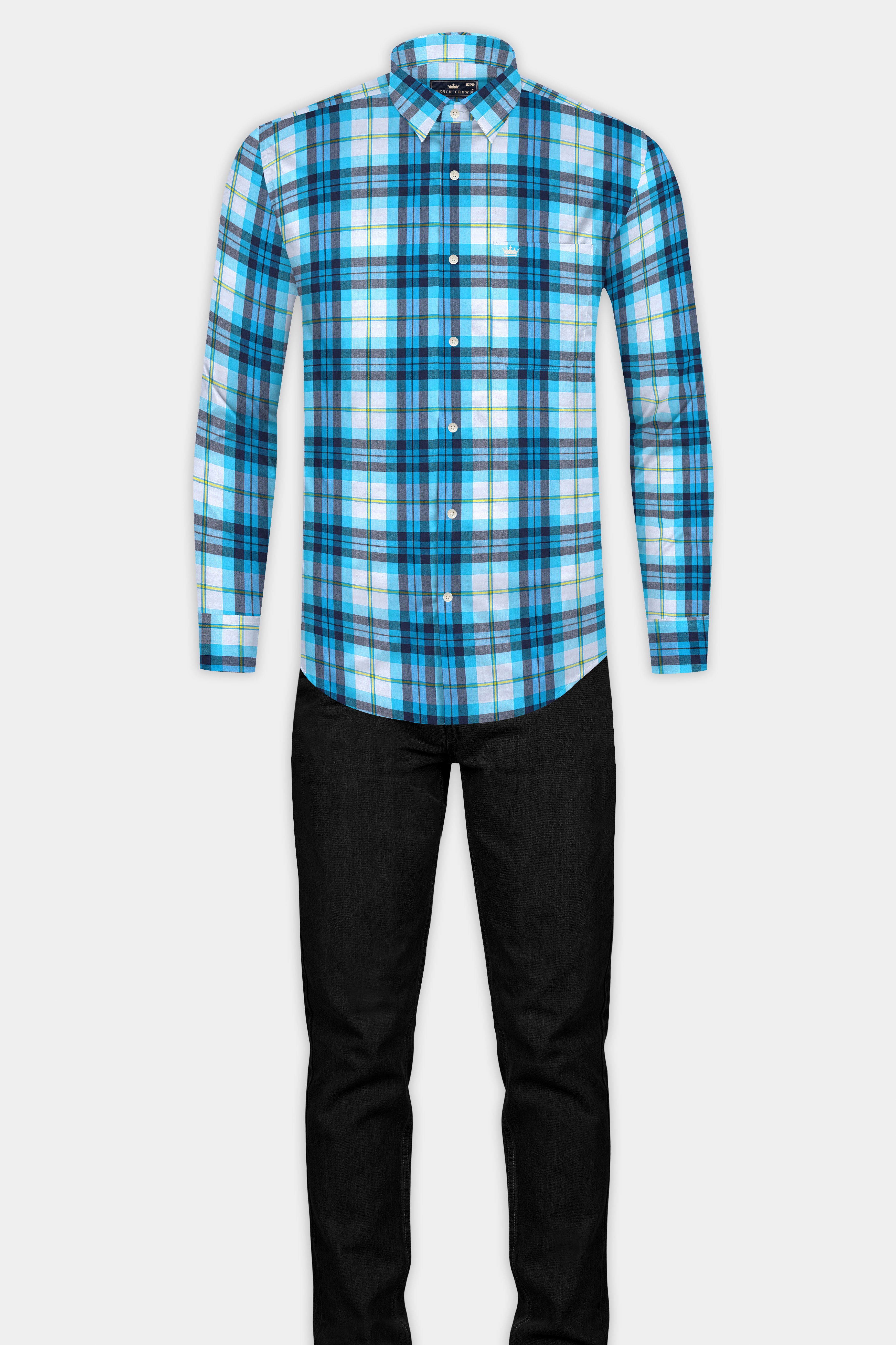 Anakiwa Blue and White Plaid Premium Twill Textured Premium Cotton Shirt