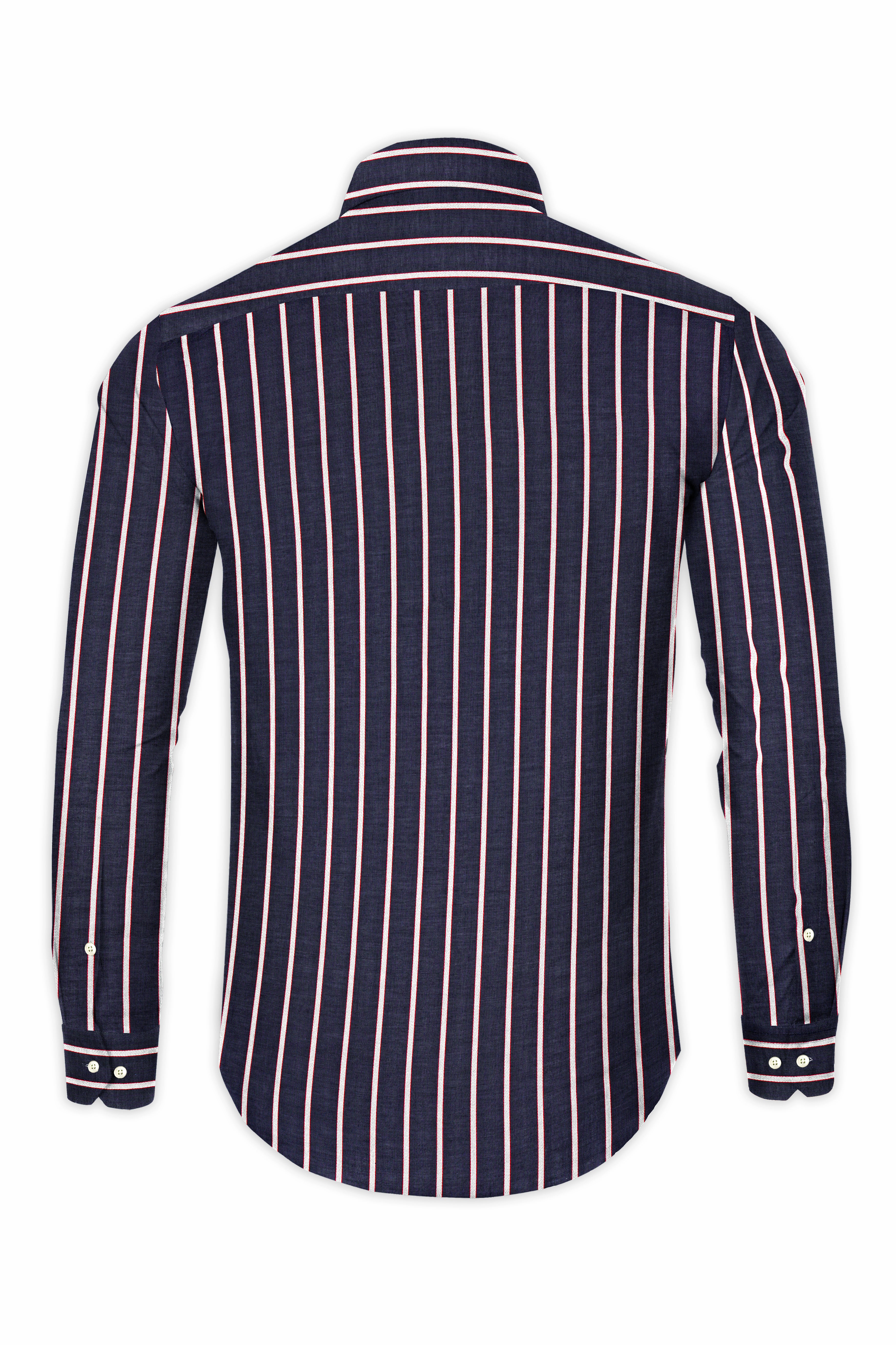 Outer Space Black and White Striped Premium Cotton Shirt