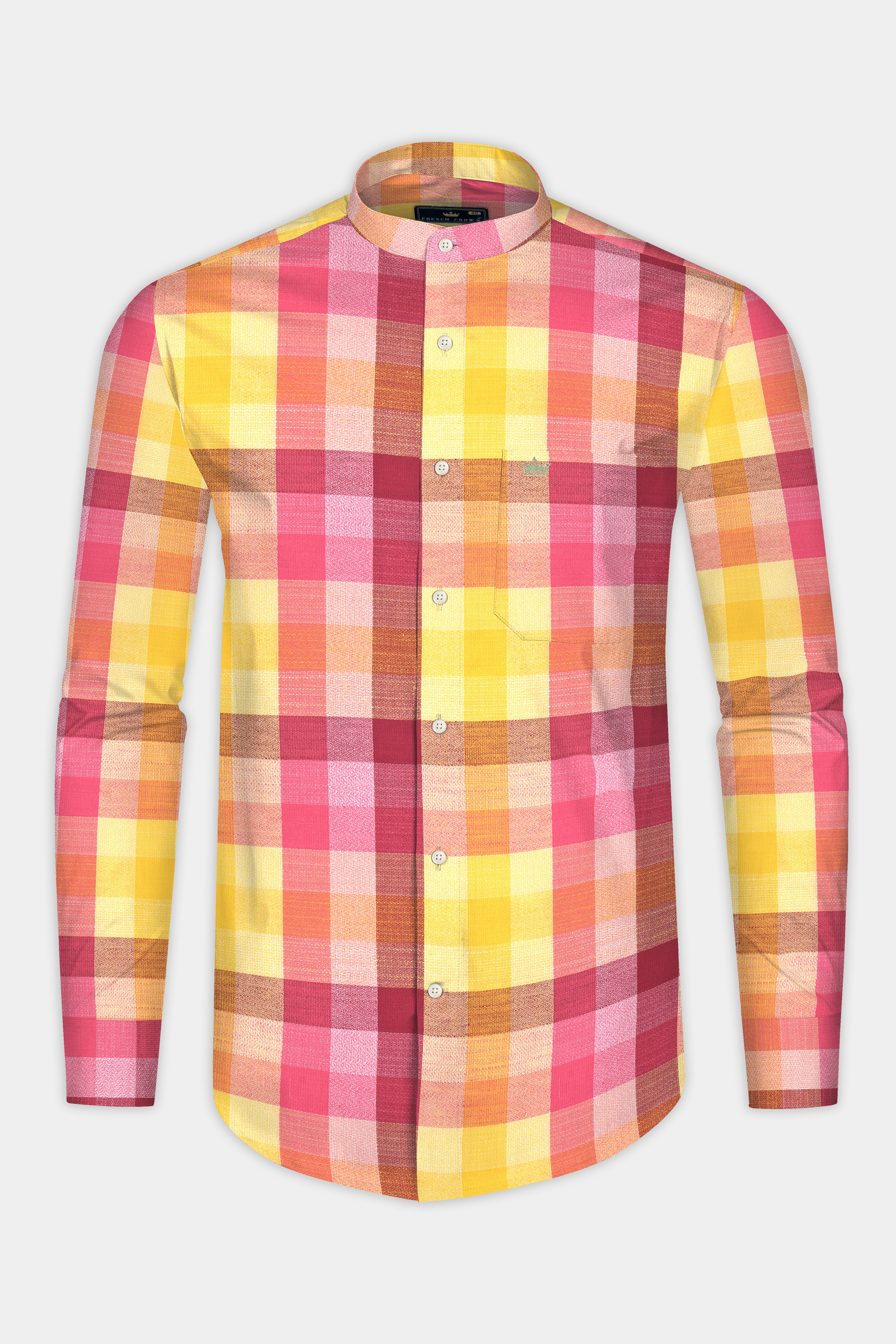 Bright Sun Yellow with Stiletto Red Twill Plaid Premium Cotton Shirt