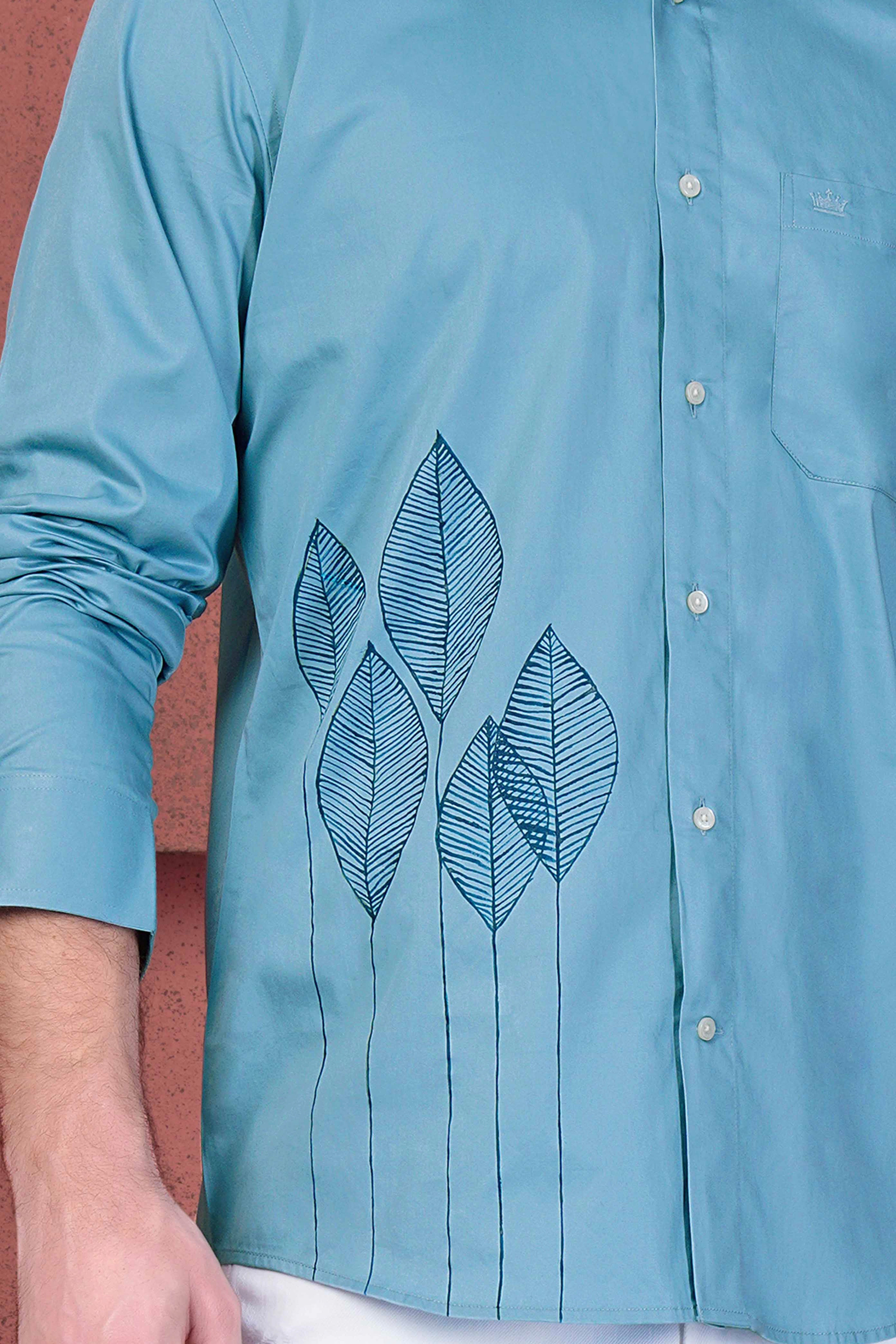 Baked Blue Leaves Hand Painted Subtle Sheen Super Soft Premium Cotton Designer Shirt