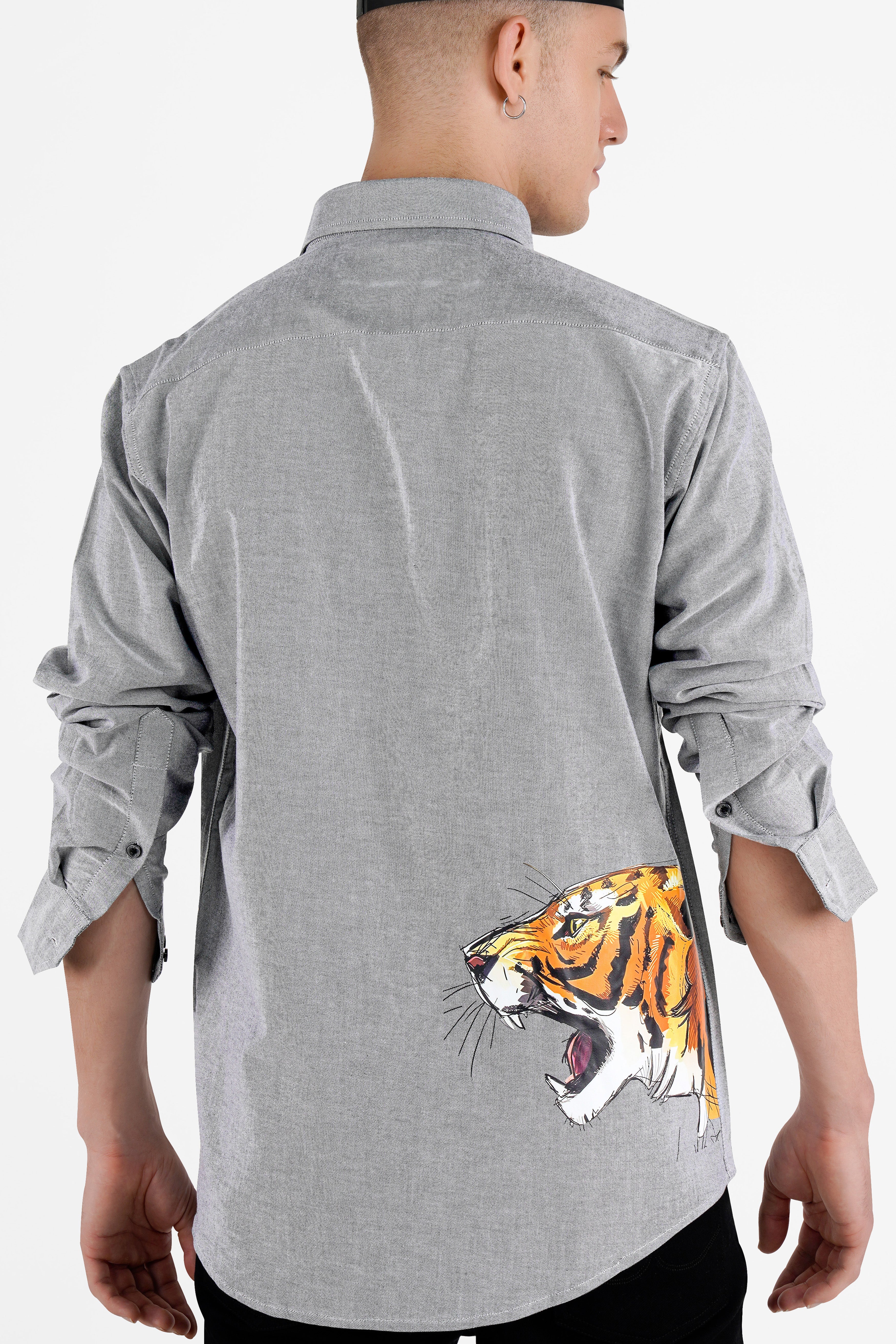 Pumice Gray Tiger Printed Royal Oxford Designer Shirt