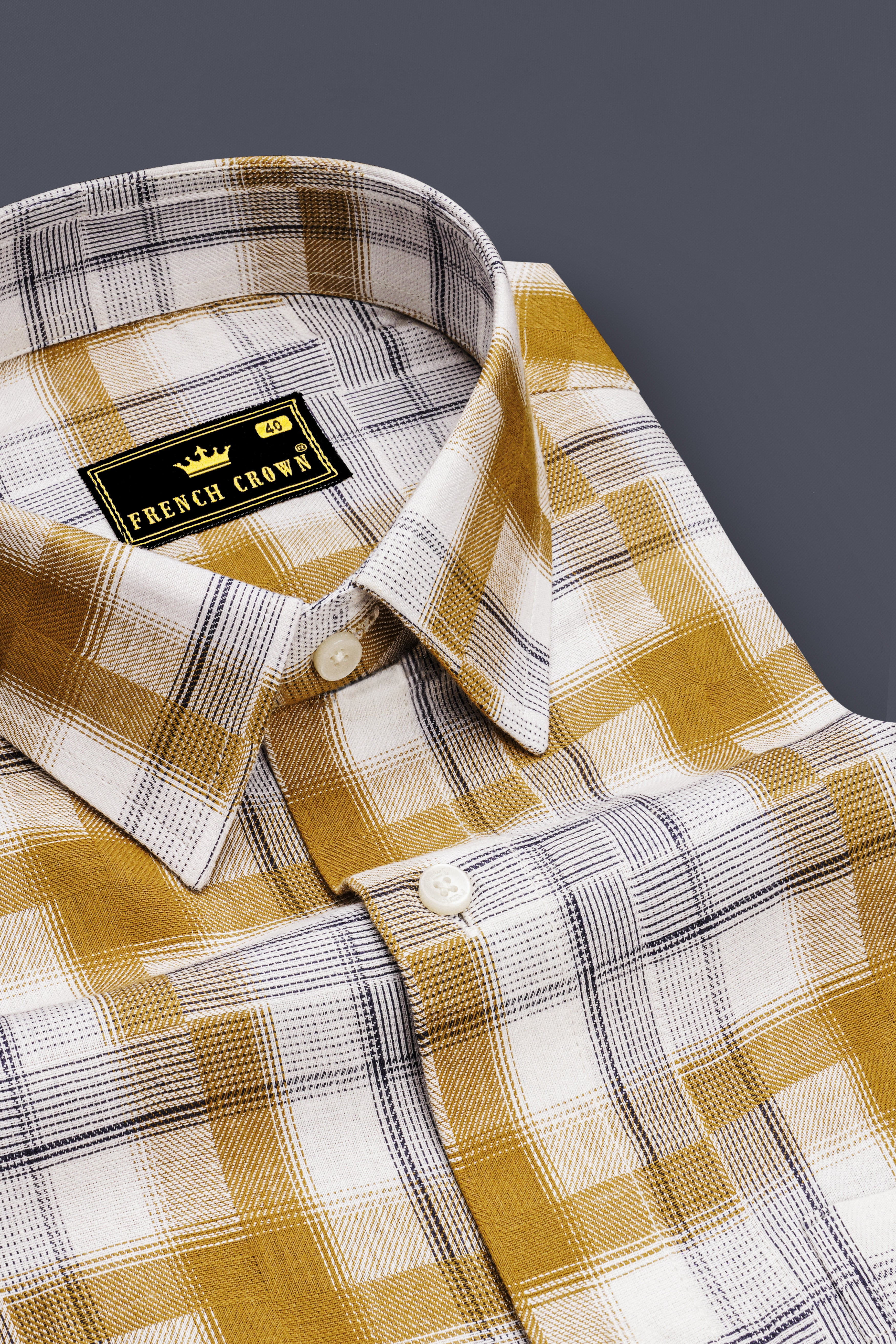 Guitar with Rhino Blue Twill Plaid Premium Cotton Shirt