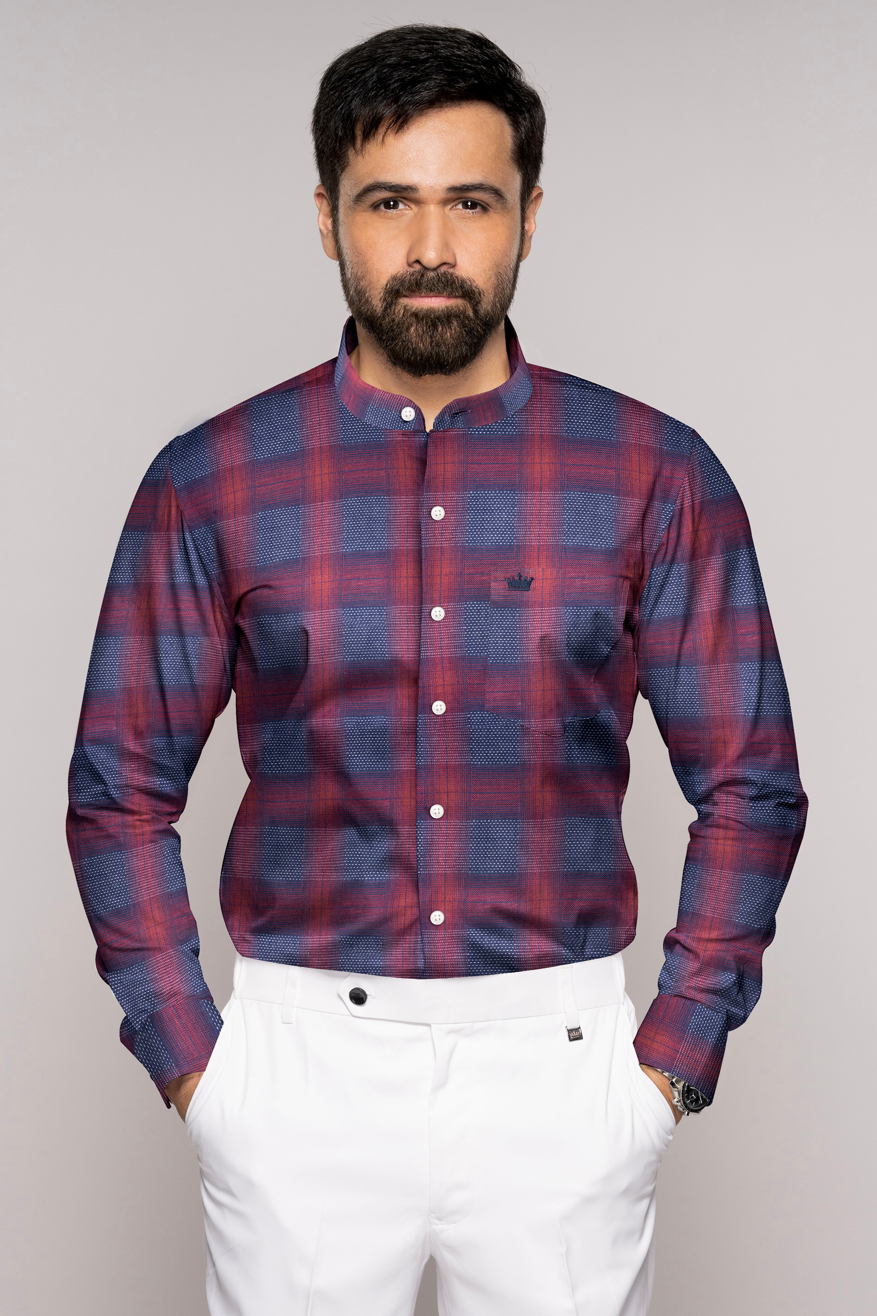 Claret Red with East Bay Twill Plaid Premium Cotton Shirt