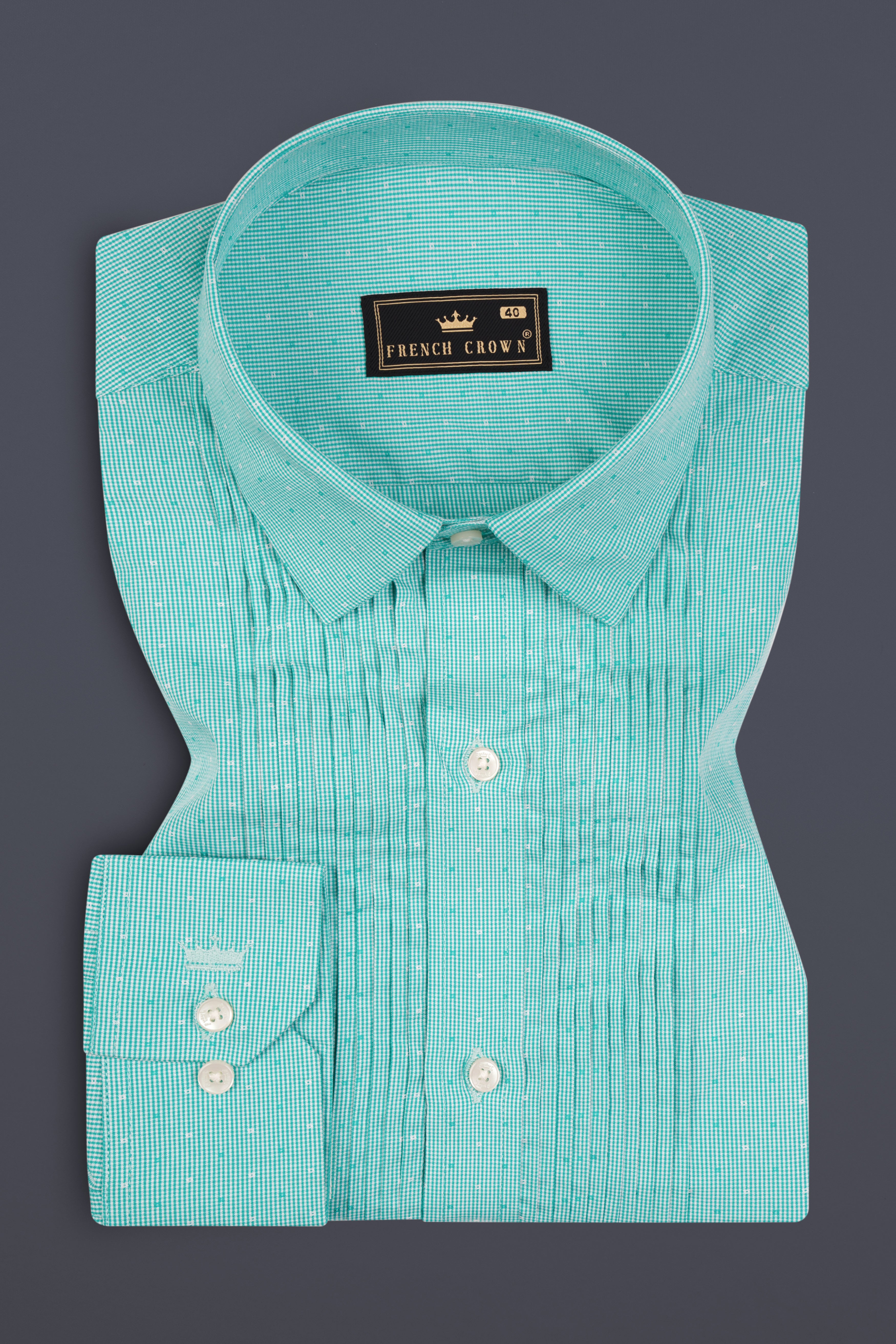 Turquoise Striped Premium Cotton Tuxedo Shirt