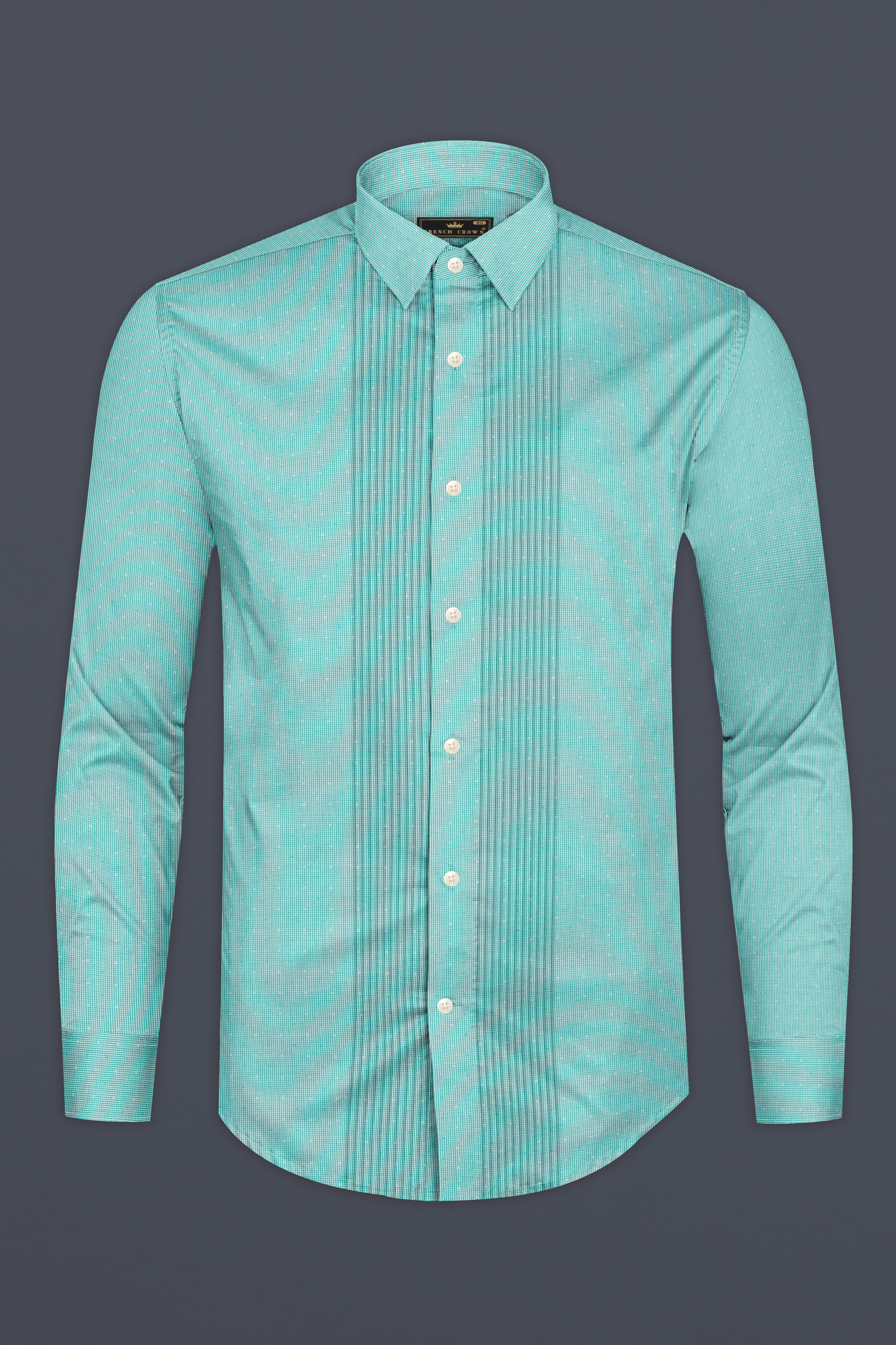 Turquoise Striped Premium Cotton Tuxedo Shirt